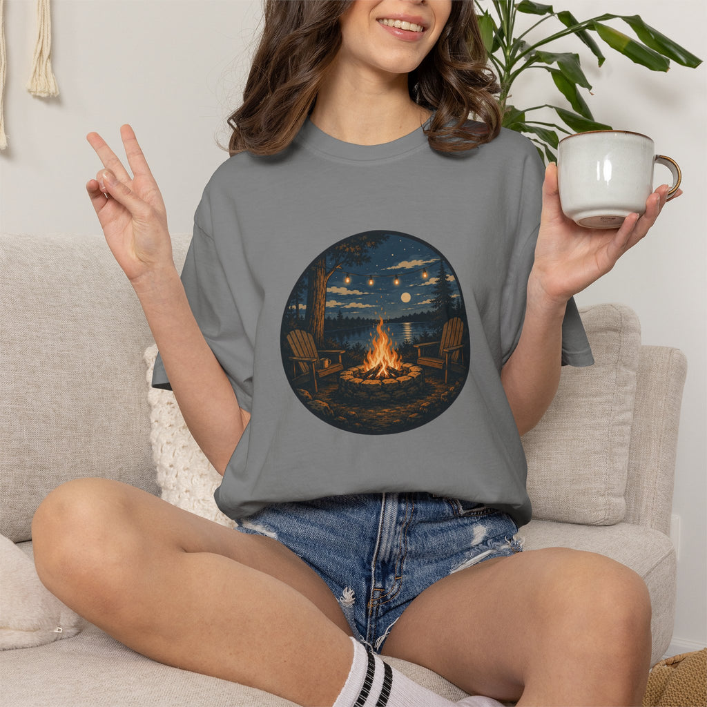 Campfire Night T-Shirt — Cozy Lakeside Bonfire Design