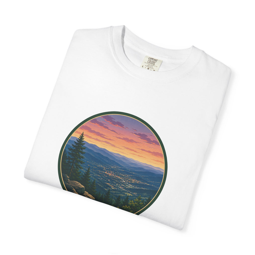 Sunset Mountain T-Shirt - Night Life Below Circle Graphic