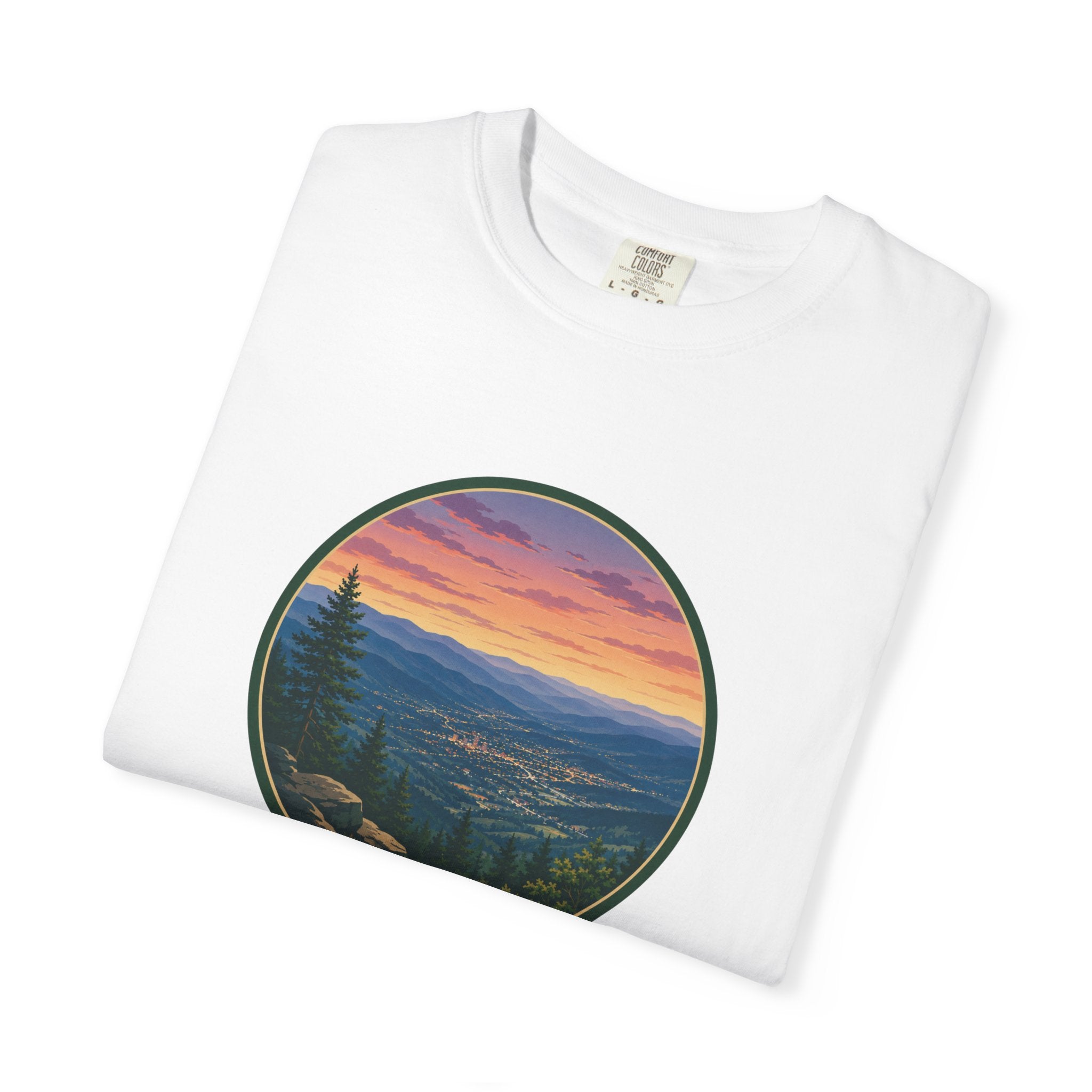 Sunset Mountain T-Shirt - Night Life Below Circle Graphic