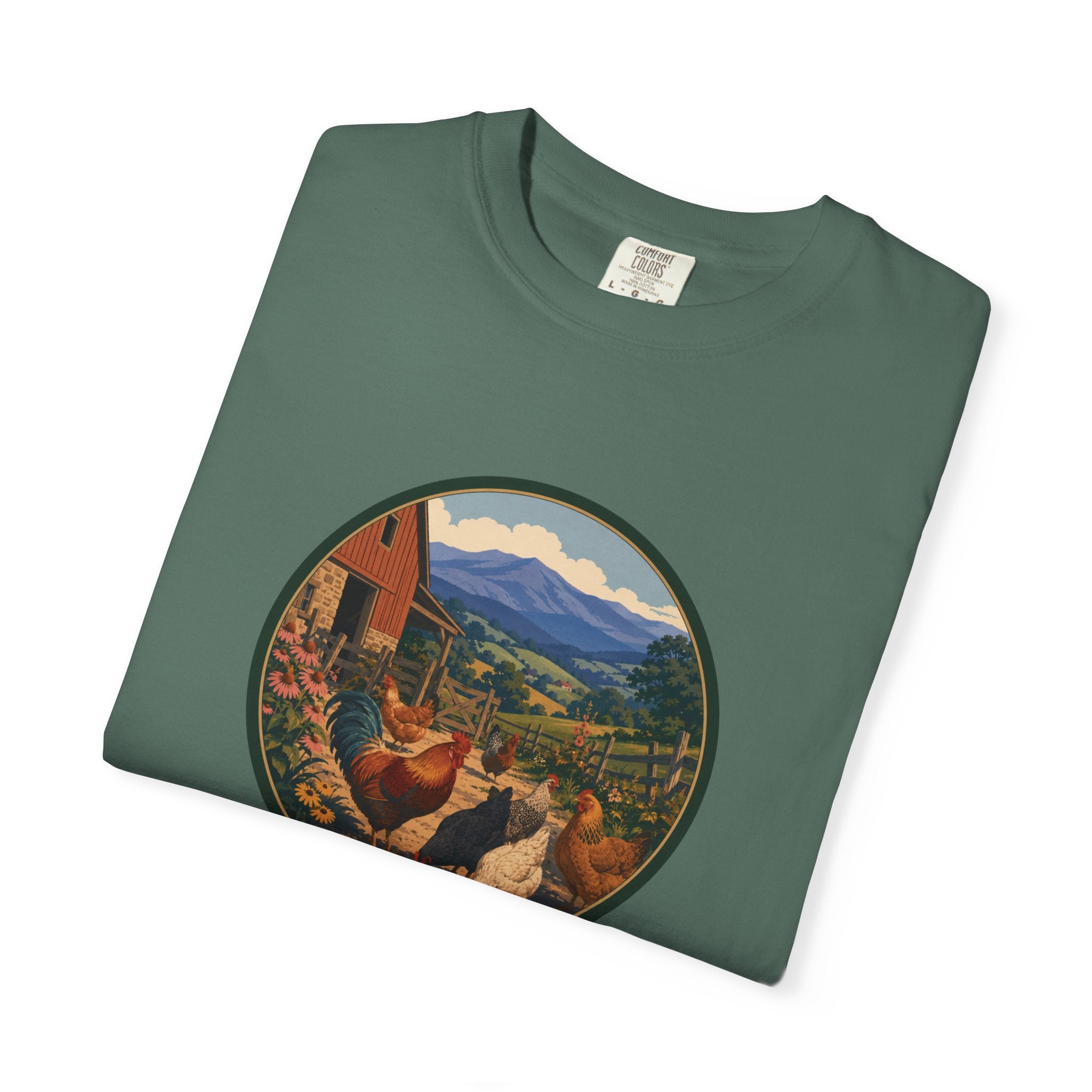 Chicken Farm Vintage Tee — Pastoral Hen Scene T-Shirt