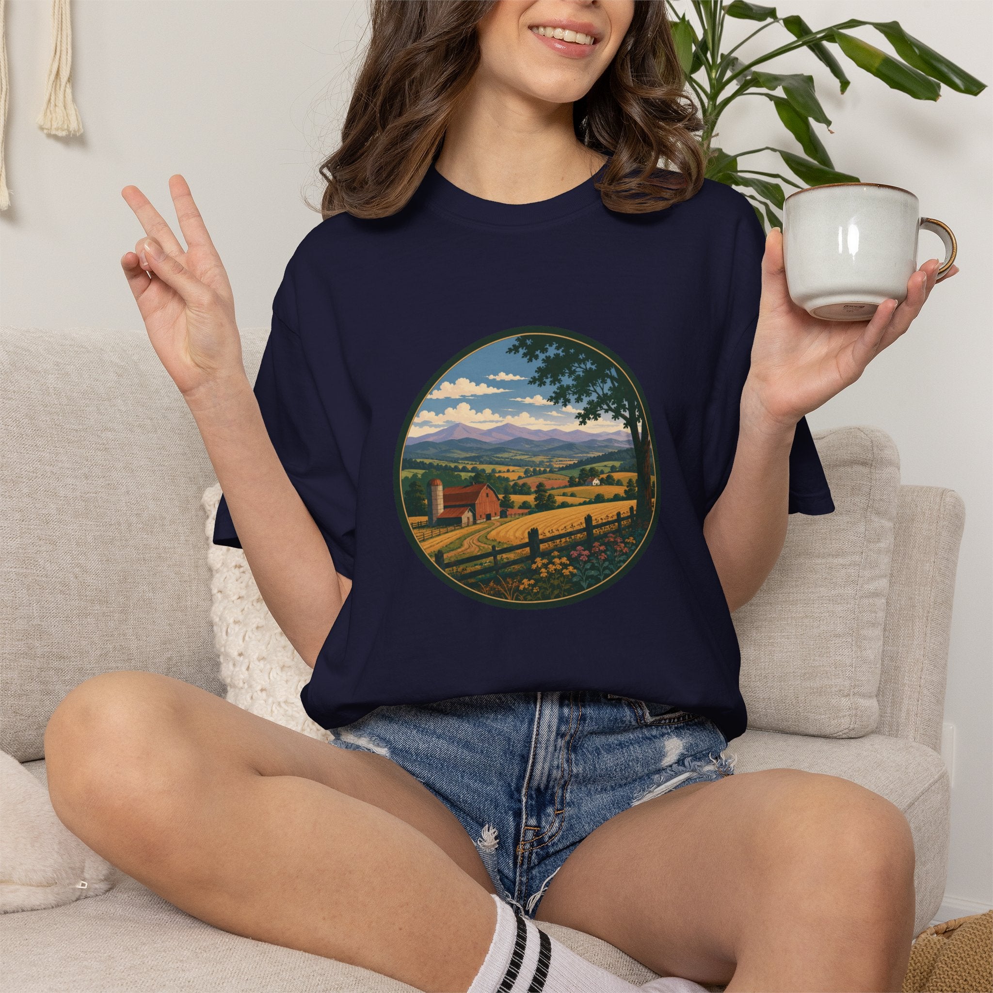 Scenic Countryside T-Shirt — Vintage Farm Landscape Graphic