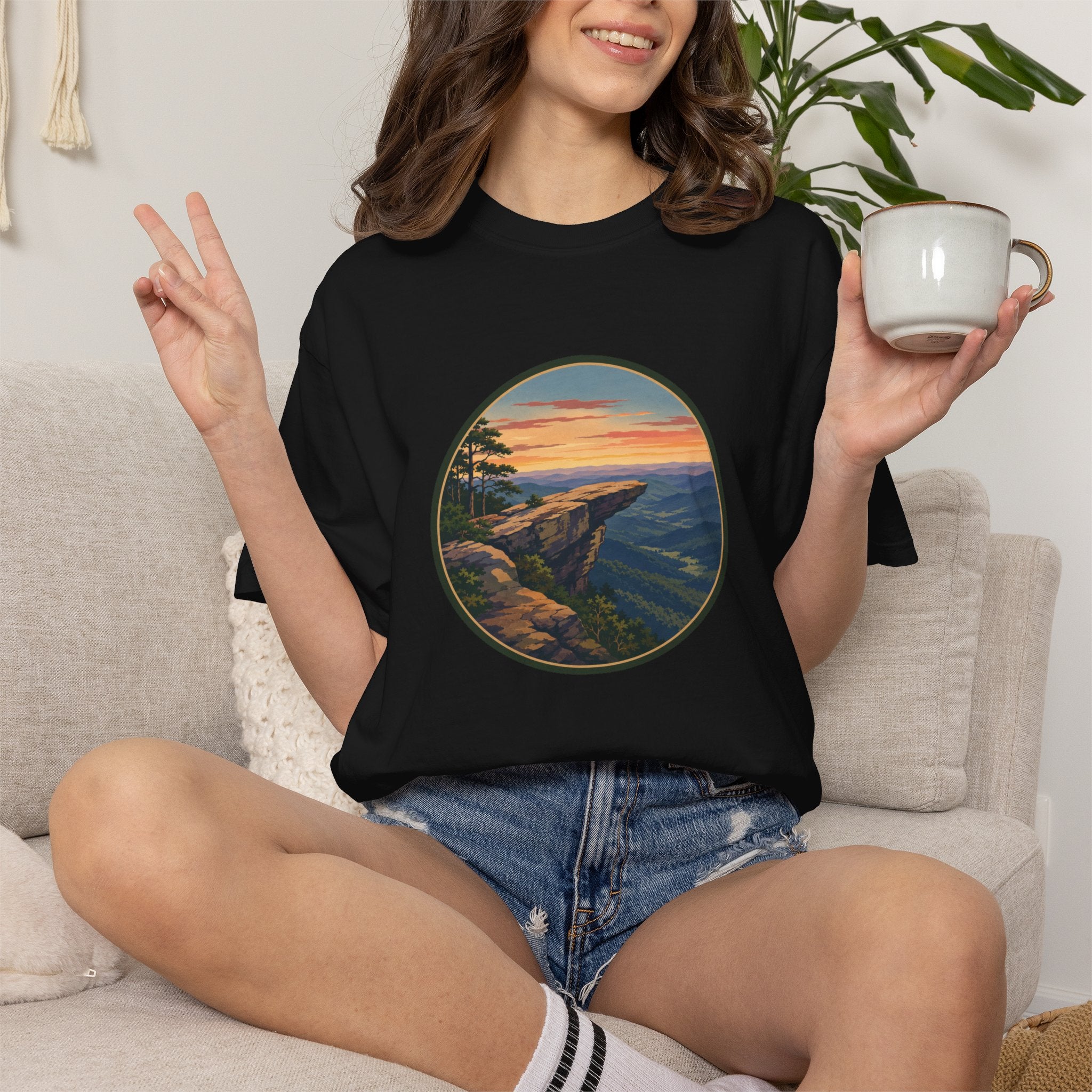 Nature Sunset Cliff T-Shirt - Blue Ridge Mountains Tee