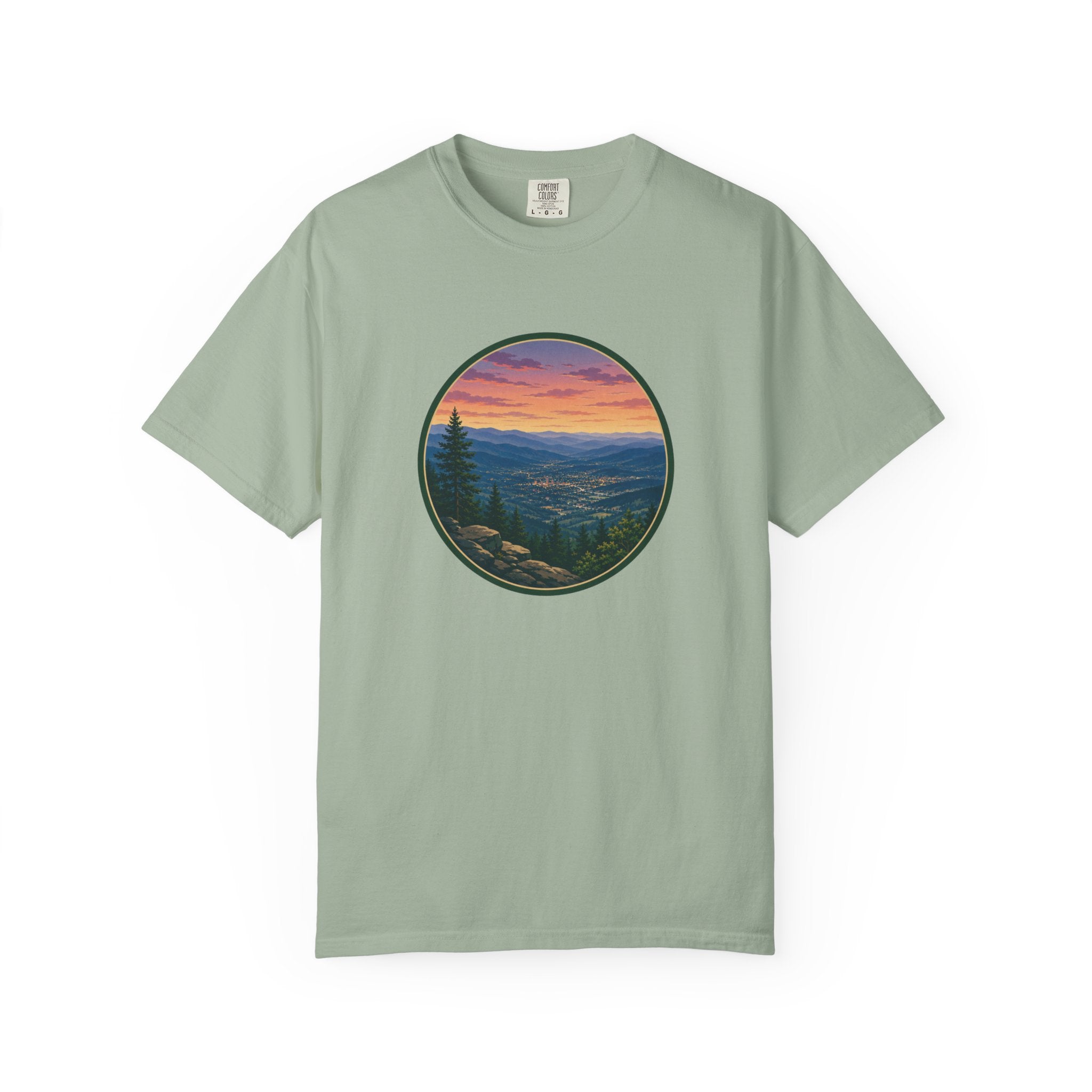 Sunset Mountain T-Shirt - Night Life Below Circle Graphic