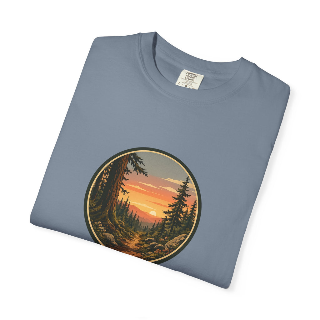 Sunset Hiking Trail Circle T-Shirt — Scenic Mountain Trail Tee