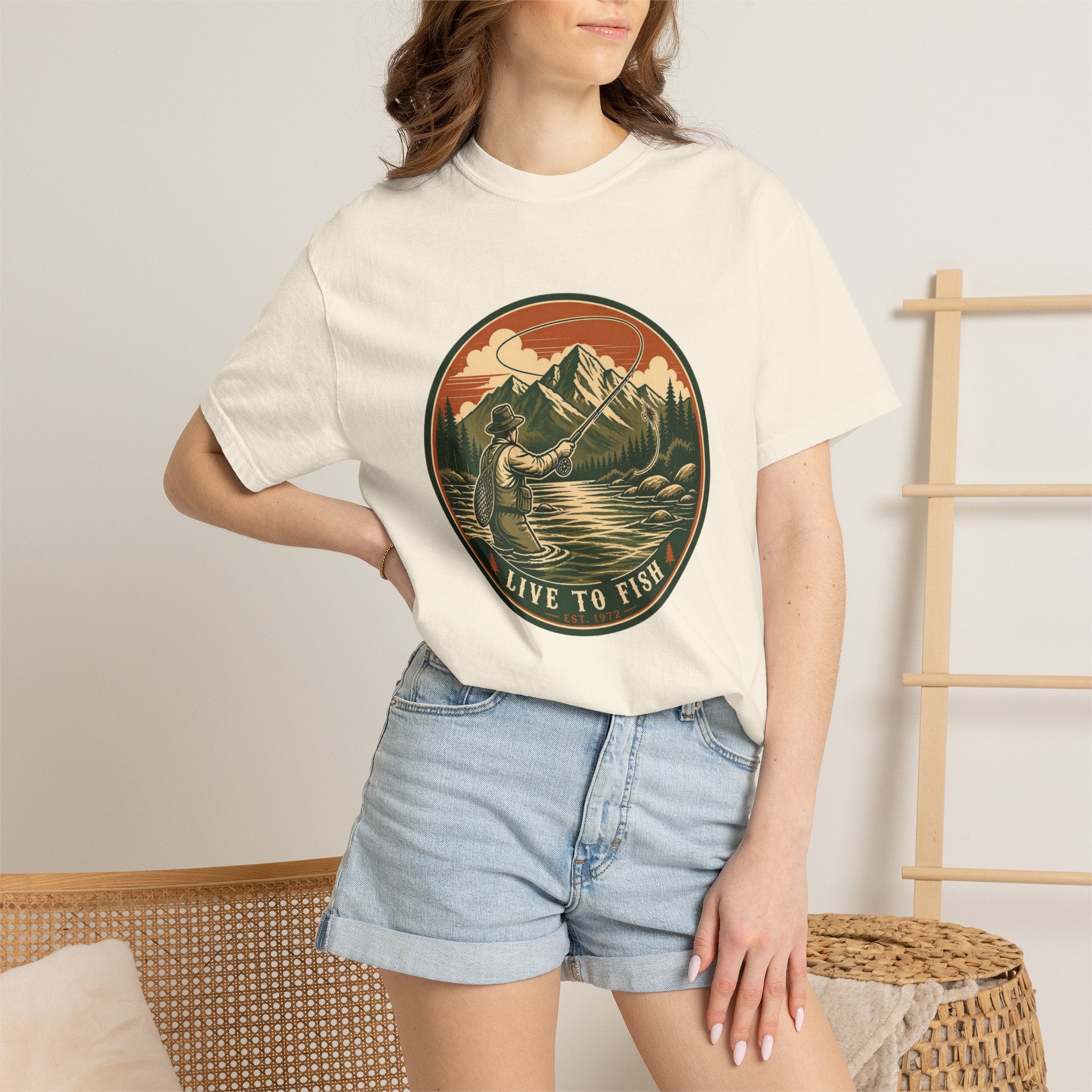 Live to Fish T-Shirt — Vintage Mountain Fly Fishing Graphic Tee