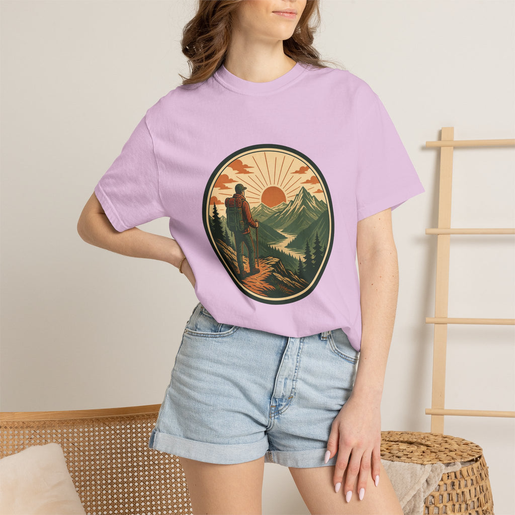 Hiker Sunset Graphic T-Shirt — Mountain Adventure Outdoor Tee