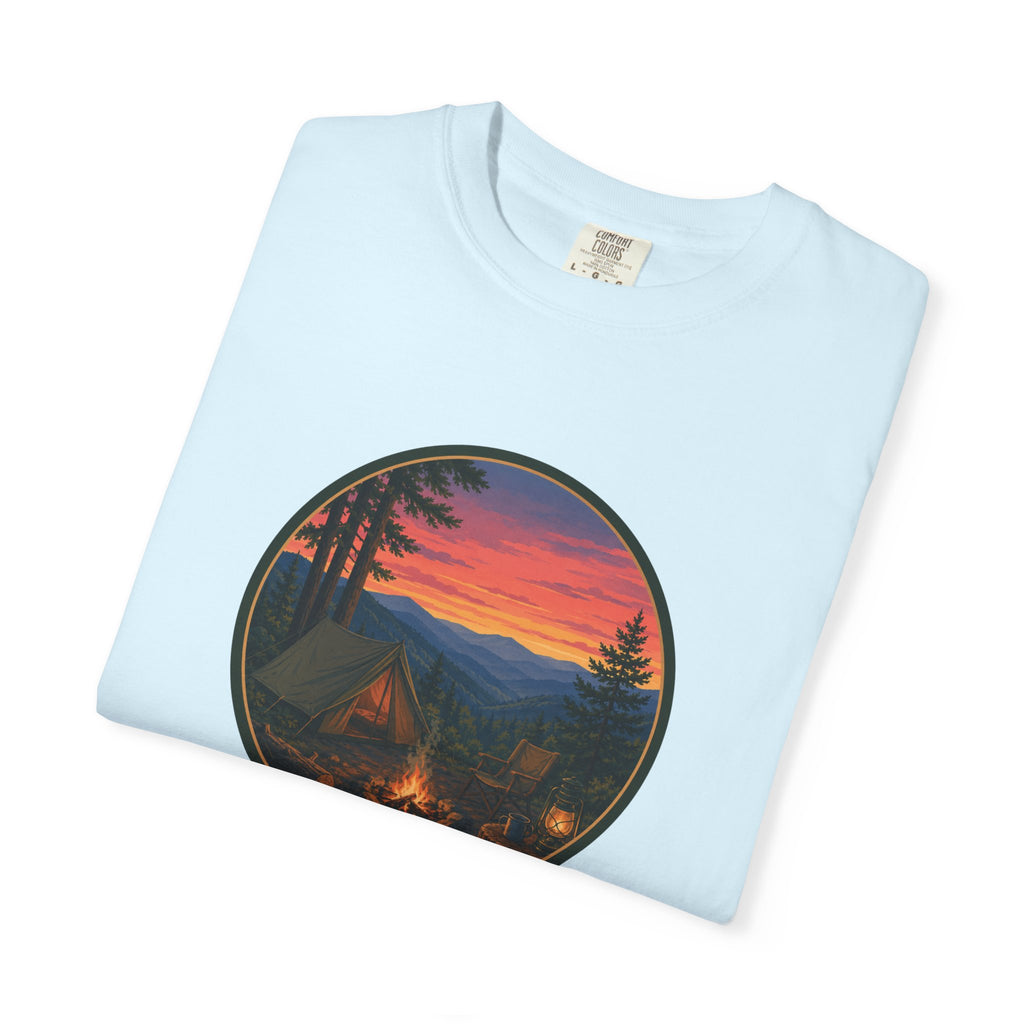 Camping Sunset T-Shirt — Vintage Campfire Scene Tee