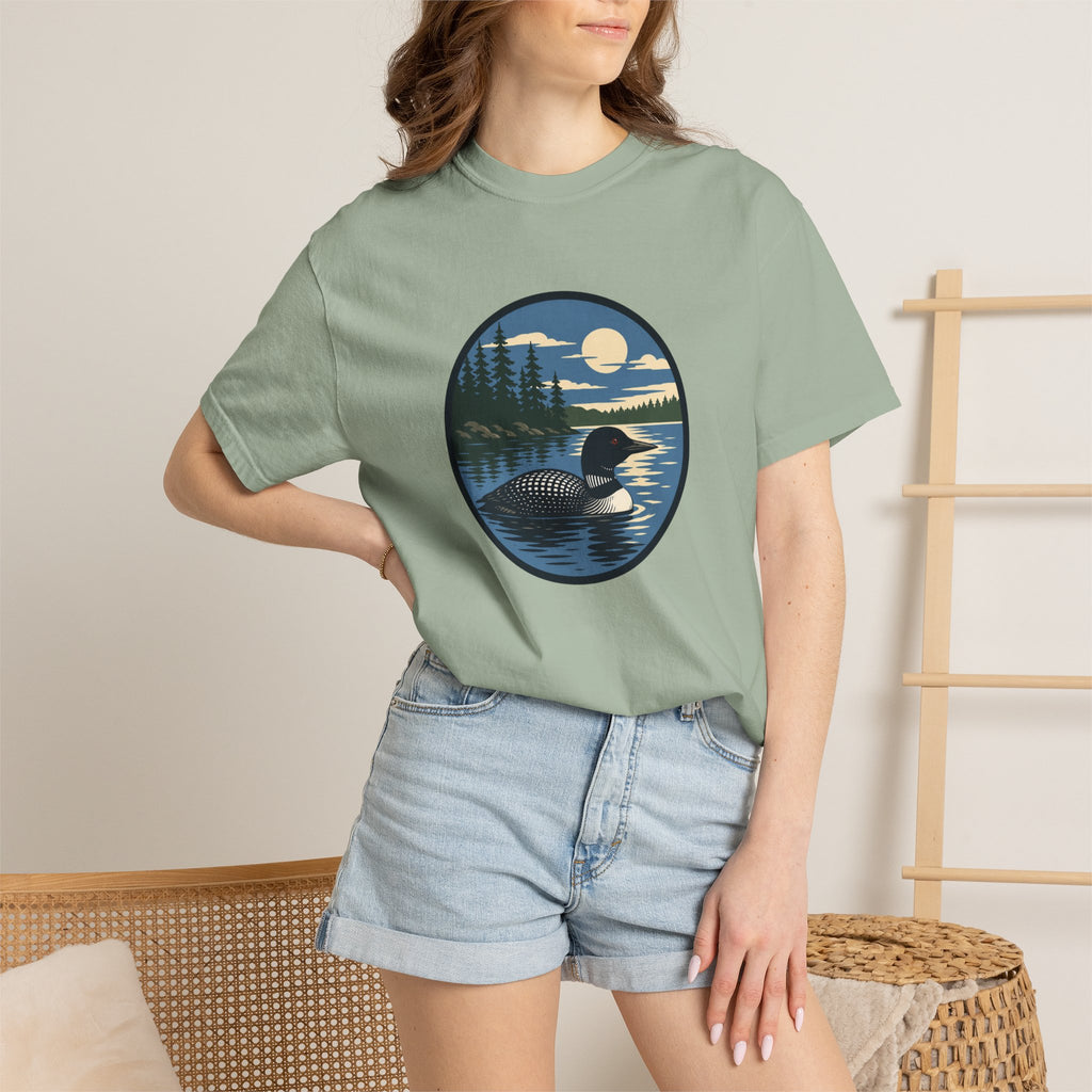 Loon Lake Sunset T-Shirt — Vintage Wilderness Loon Graphic