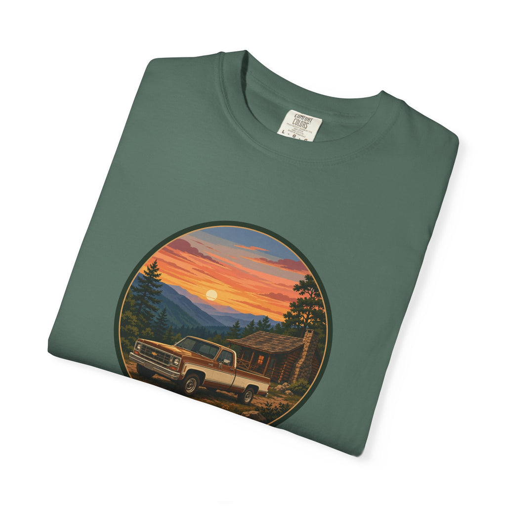 Sunset Cabin Truck T-Shirt — Vintage Classic Truck Tee