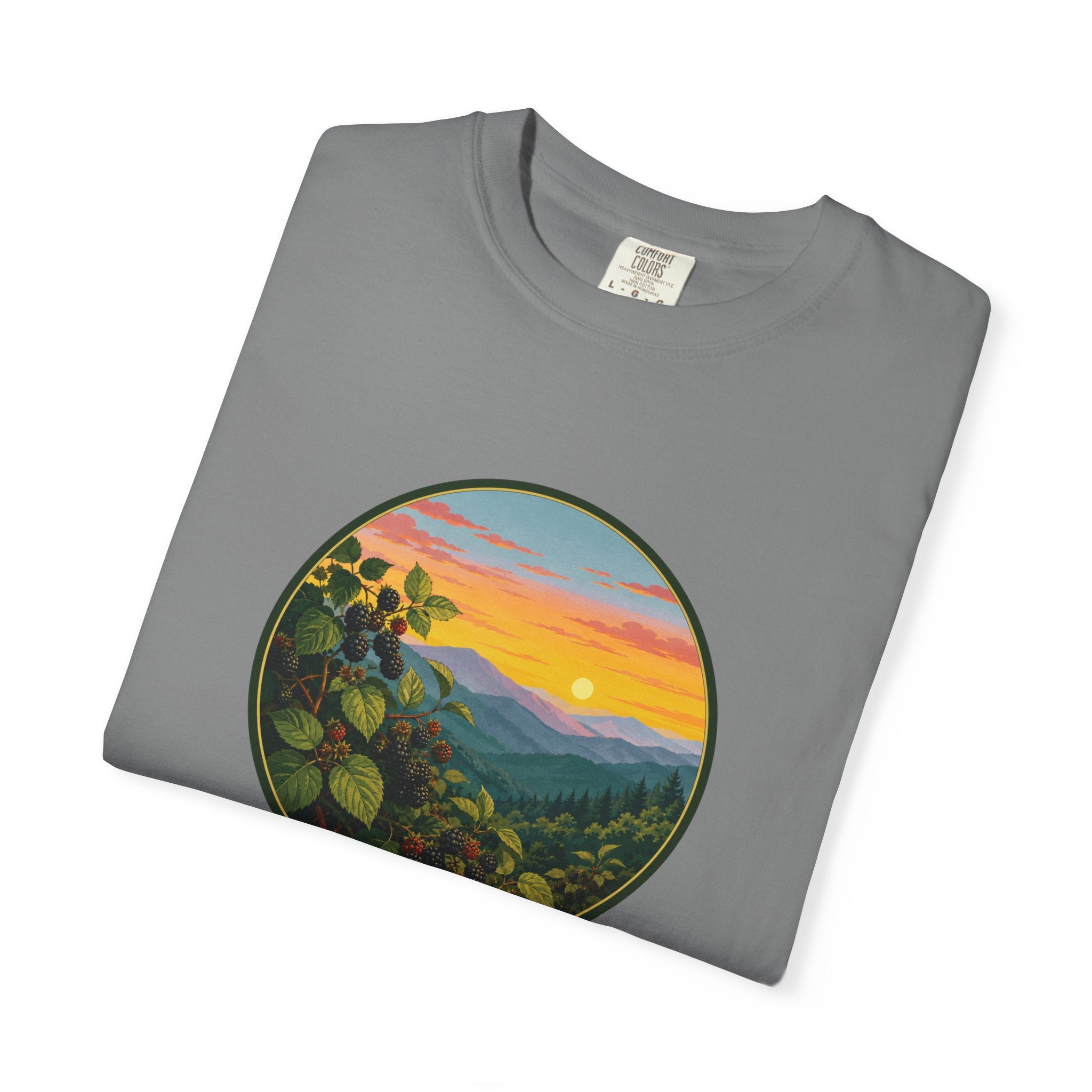 Blue Ridge Blackberries T-Shirt — Scenic Mountain Sunset Tee