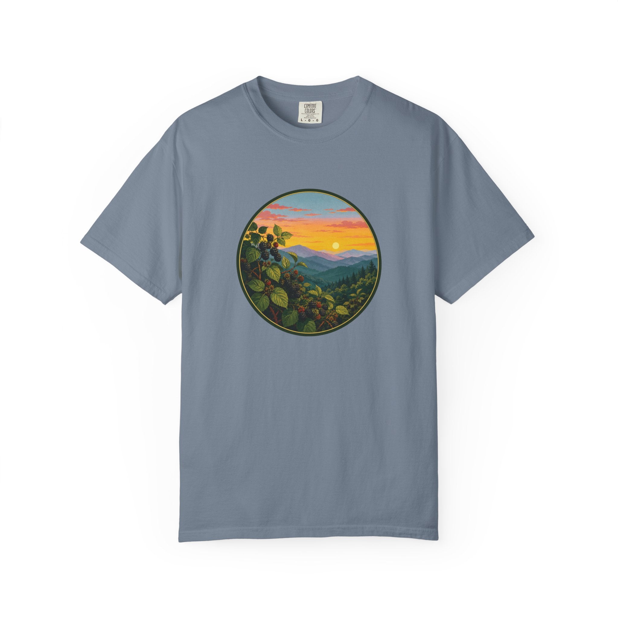 Blue Ridge Blackberries T-Shirt — Scenic Mountain Sunset Tee