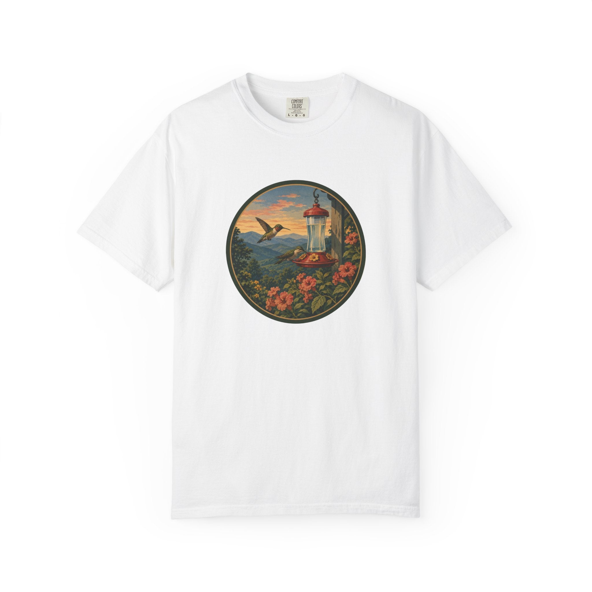 Hummingbird Sunset T-Shirt — Vintage Floral Graphic Tee