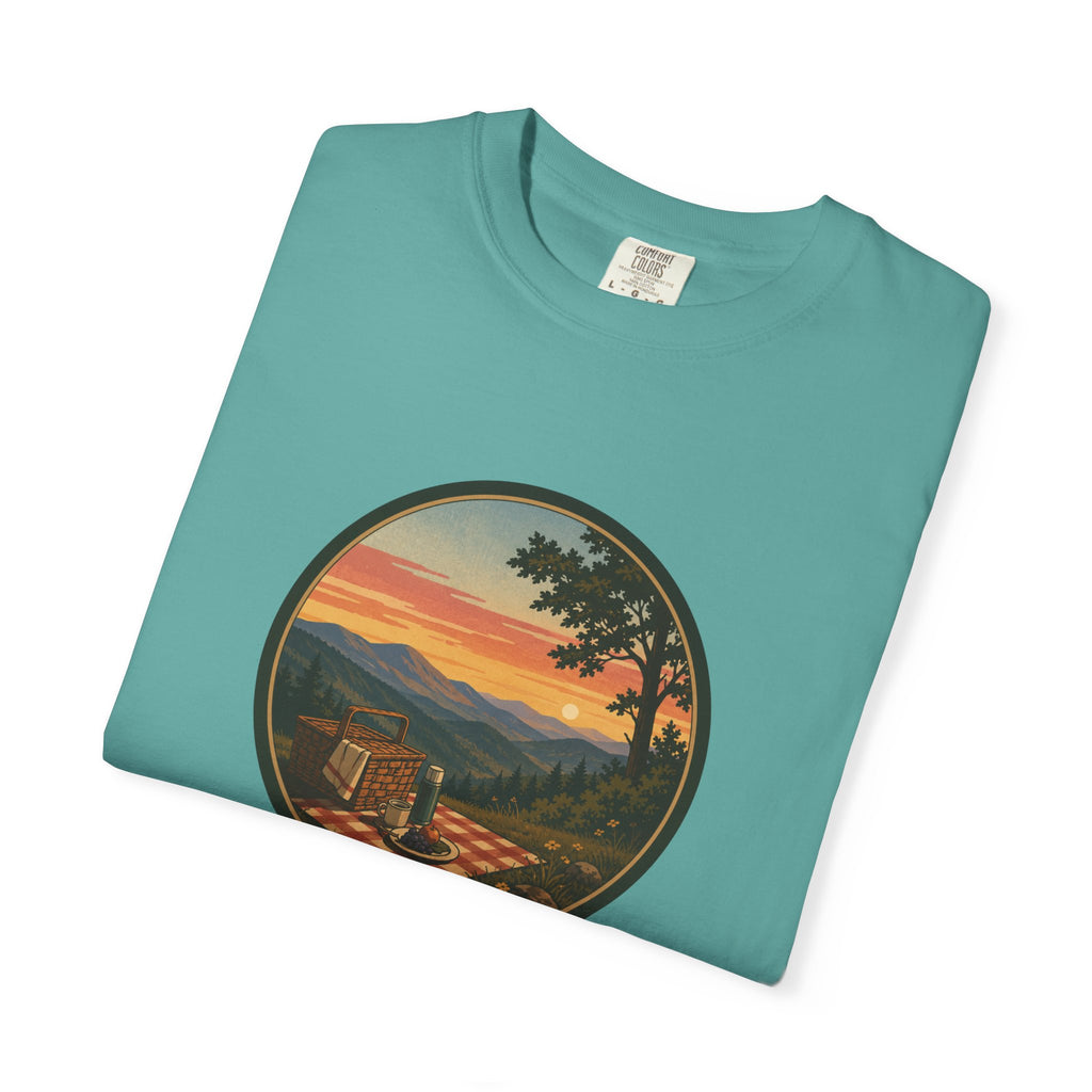 Sunset Picnic Tee — Scenic Mountain Picnic T-Shirt