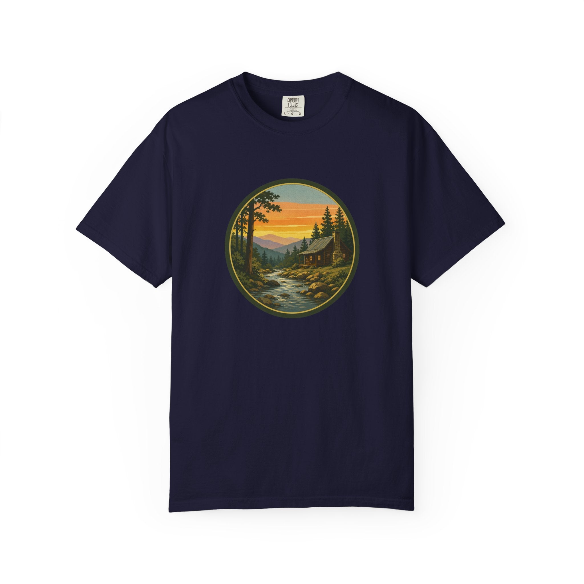 Nature Sunset River T-Shirt — Vintage Mountain Cabin Scenic Tee
