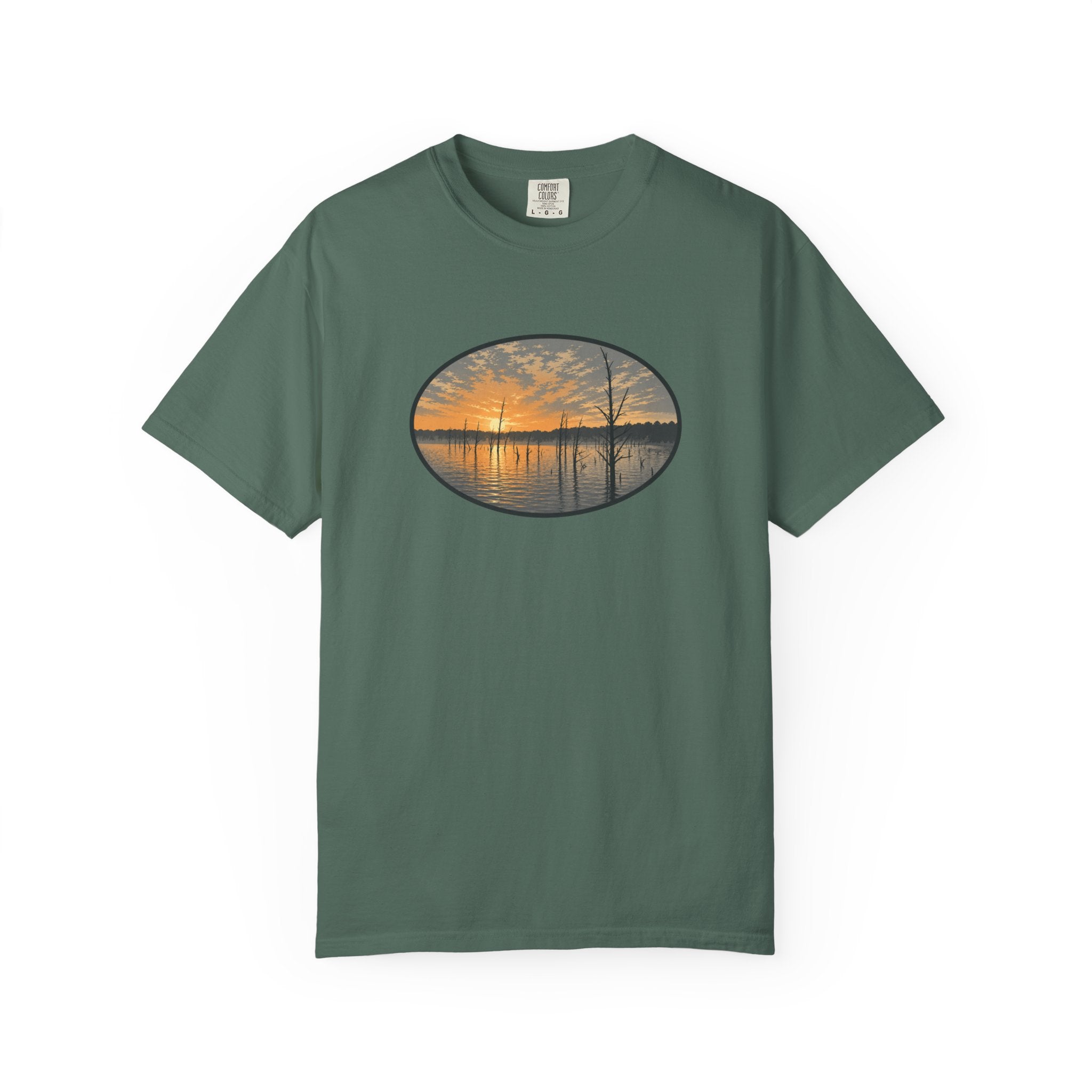Sunrise Wooded Lake Oval T-Shirt