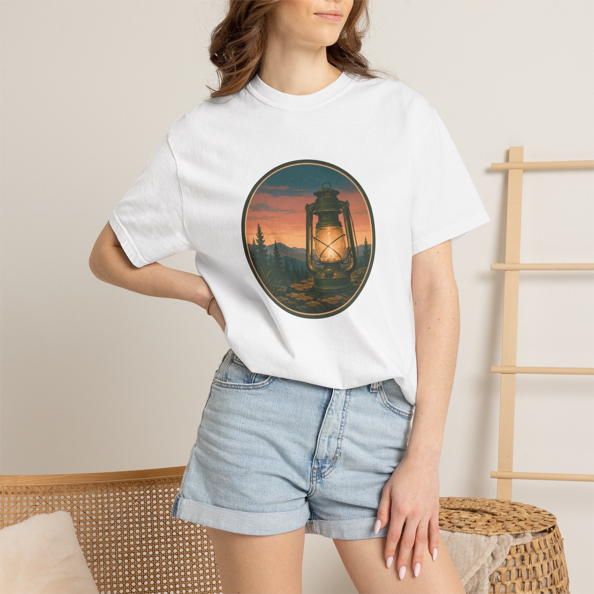 Lantern Sunset T-Shirt — Vintage Campfire Night Graphic Tee