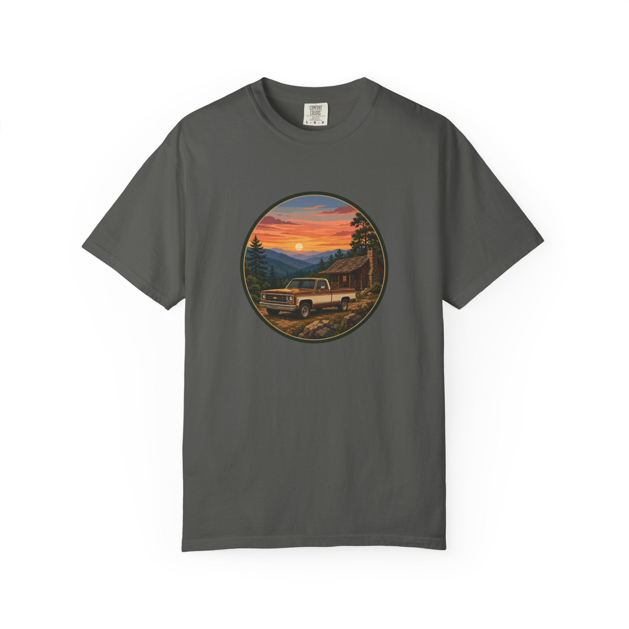 Sunset Cabin Truck T-Shirt — Vintage Classic Truck Tee