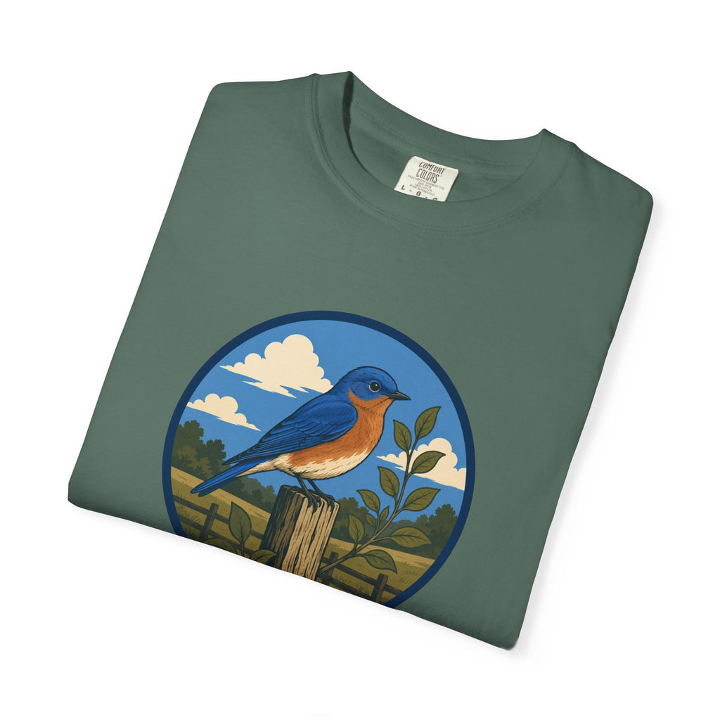 Eastern Bluebird Circle Tee — Vintage Birdwatching Graphic T-Shirt