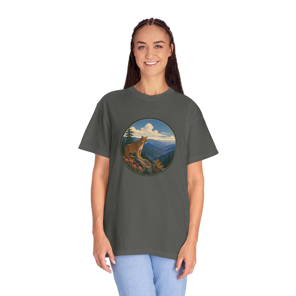 Mountain Lion Scenic T-Shirt — Vintage Nature Wildlife Graphic