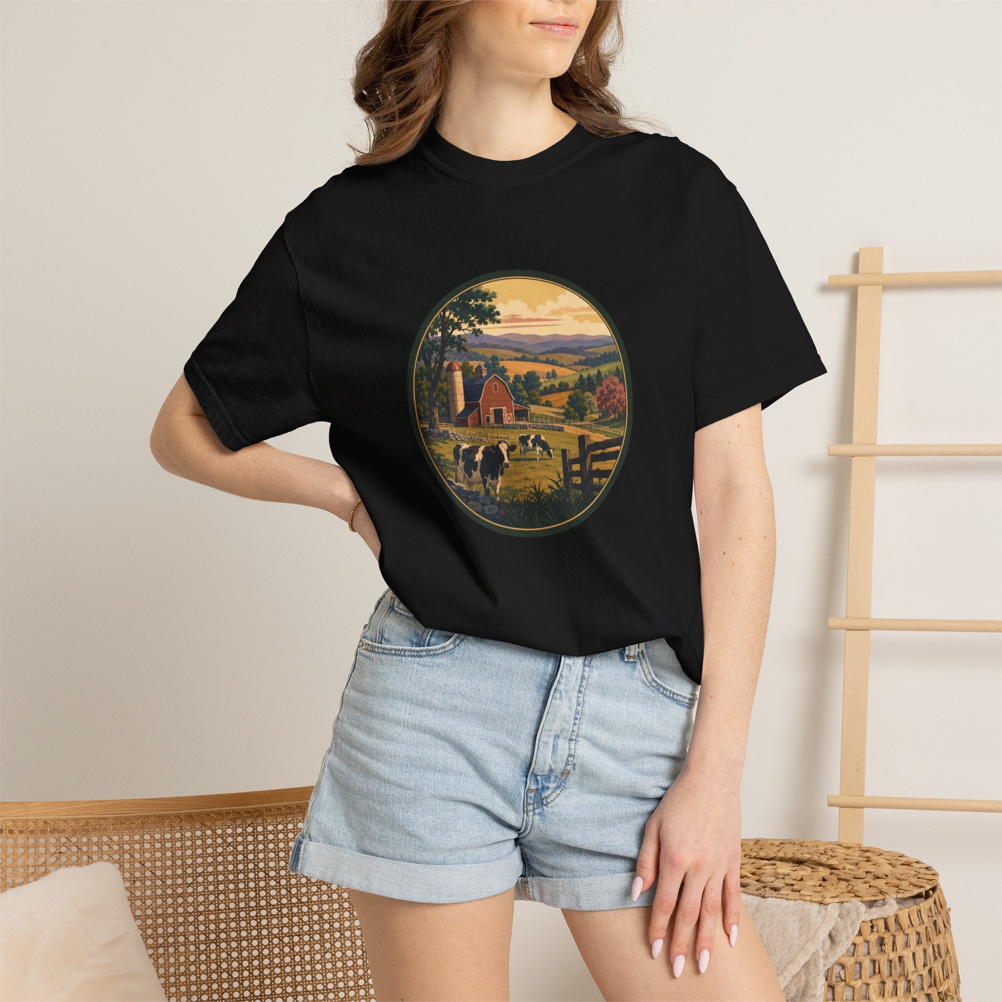 Vintage Country Dairy Farm Scene T-Shirt