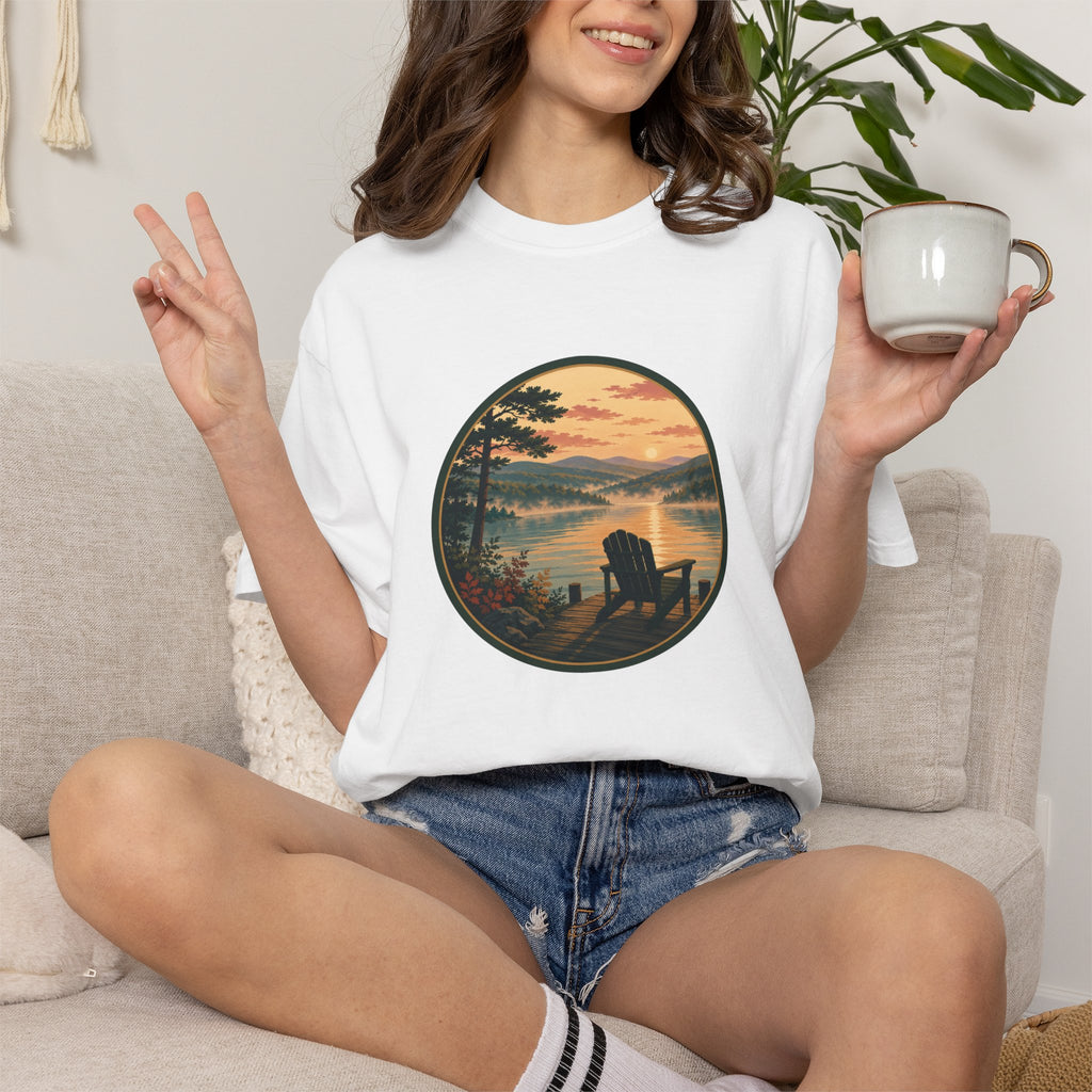 Lakeside Sunrise T-Shirt — Adirondack Chair at Sunrise Graphic Tee