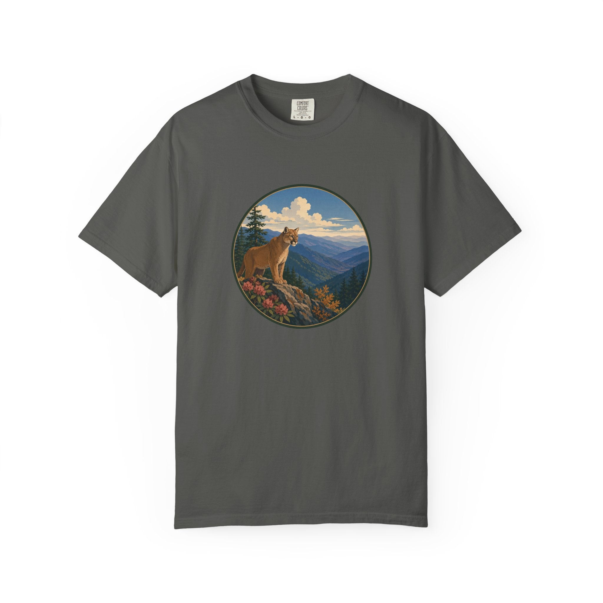 Mountain Lion Scenic T-Shirt — Vintage Nature Wildlife Graphic