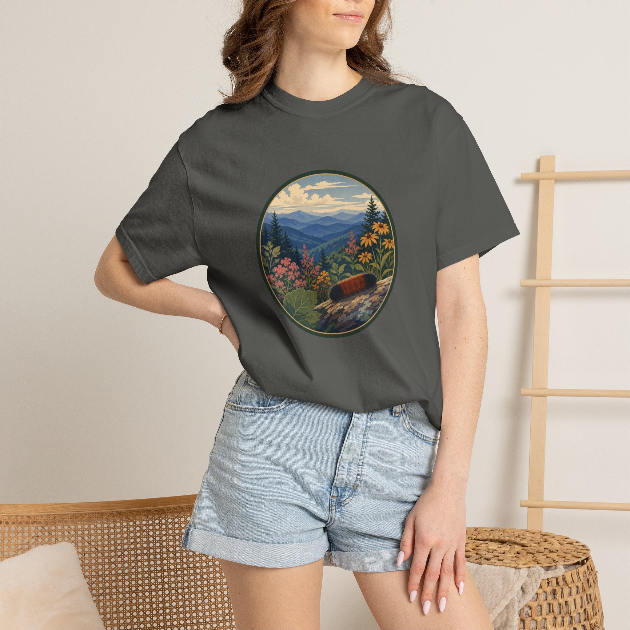 Mountain Caterpillar Scenic T-Shirt — Vintage Wilderness Nature Graphic
