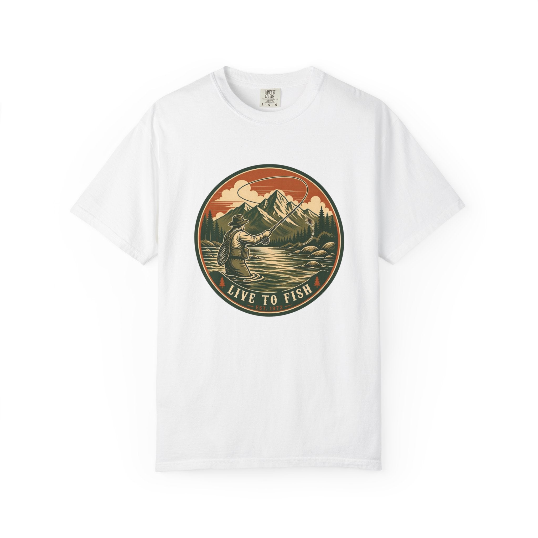 Live to Fish T-Shirt — Vintage Mountain Fly Fishing Graphic Tee