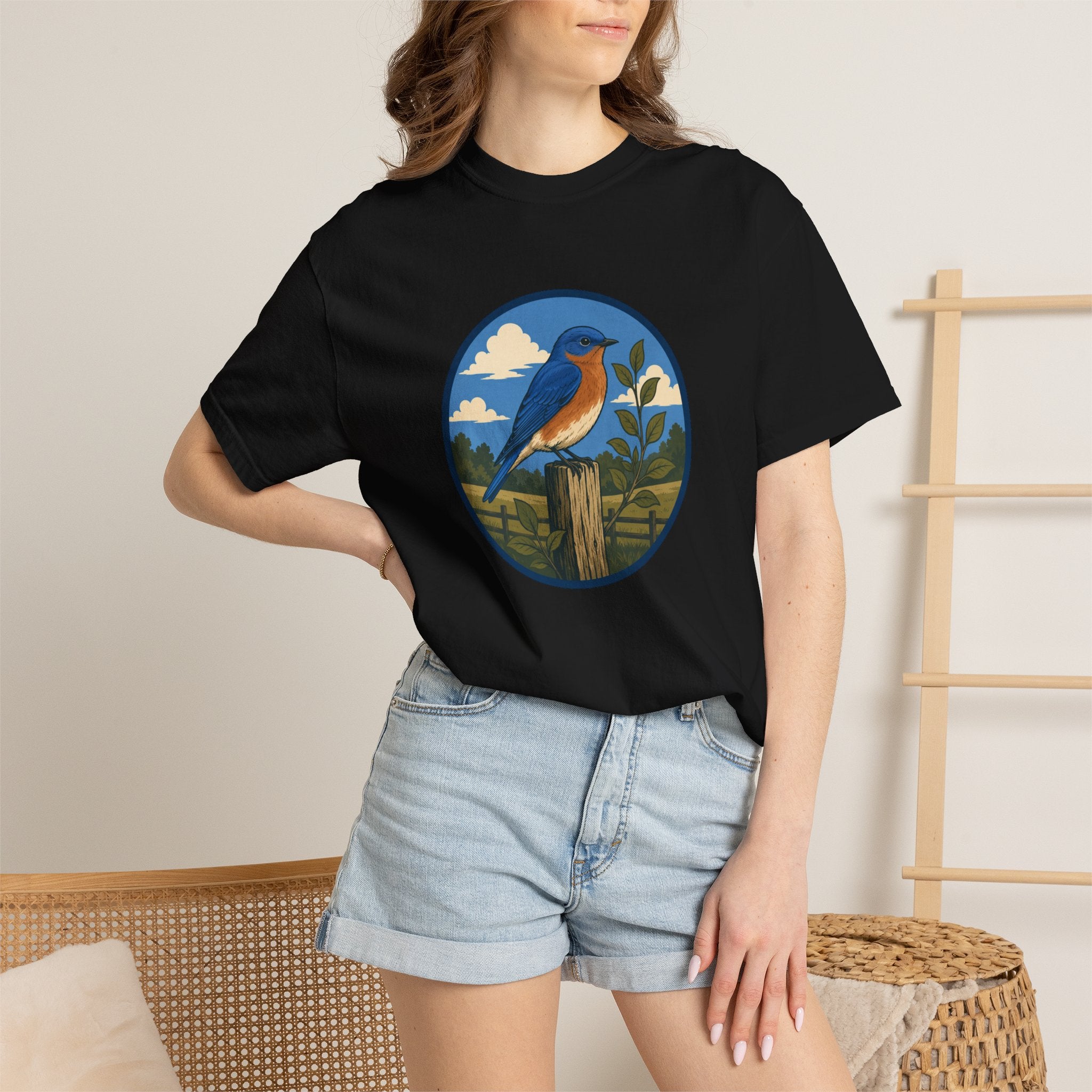 Eastern Bluebird Circle Tee — Vintage Birdwatching Graphic T-Shirt