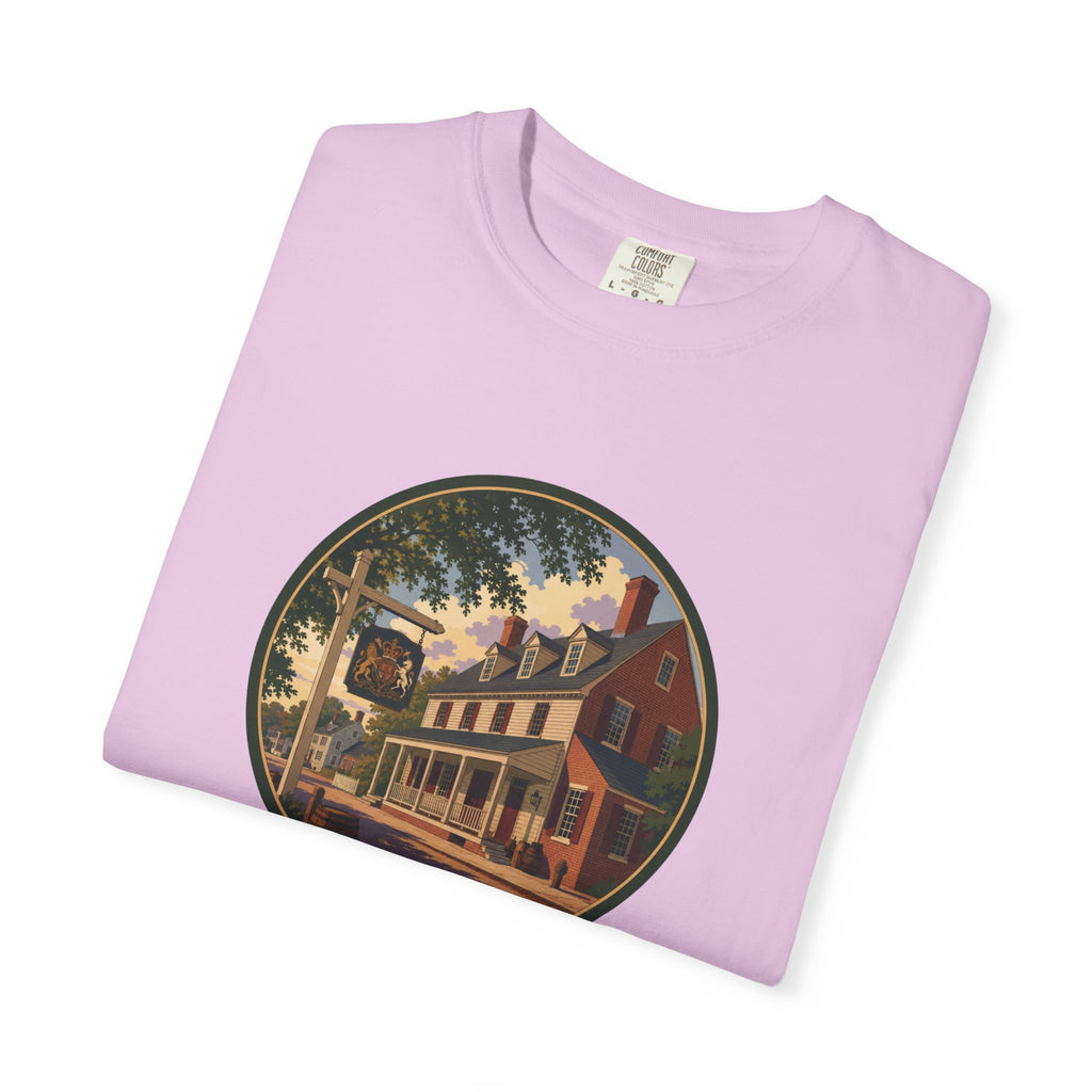 Historic Main Street Tavern T-Shirt — Colonial Village Scene Tee