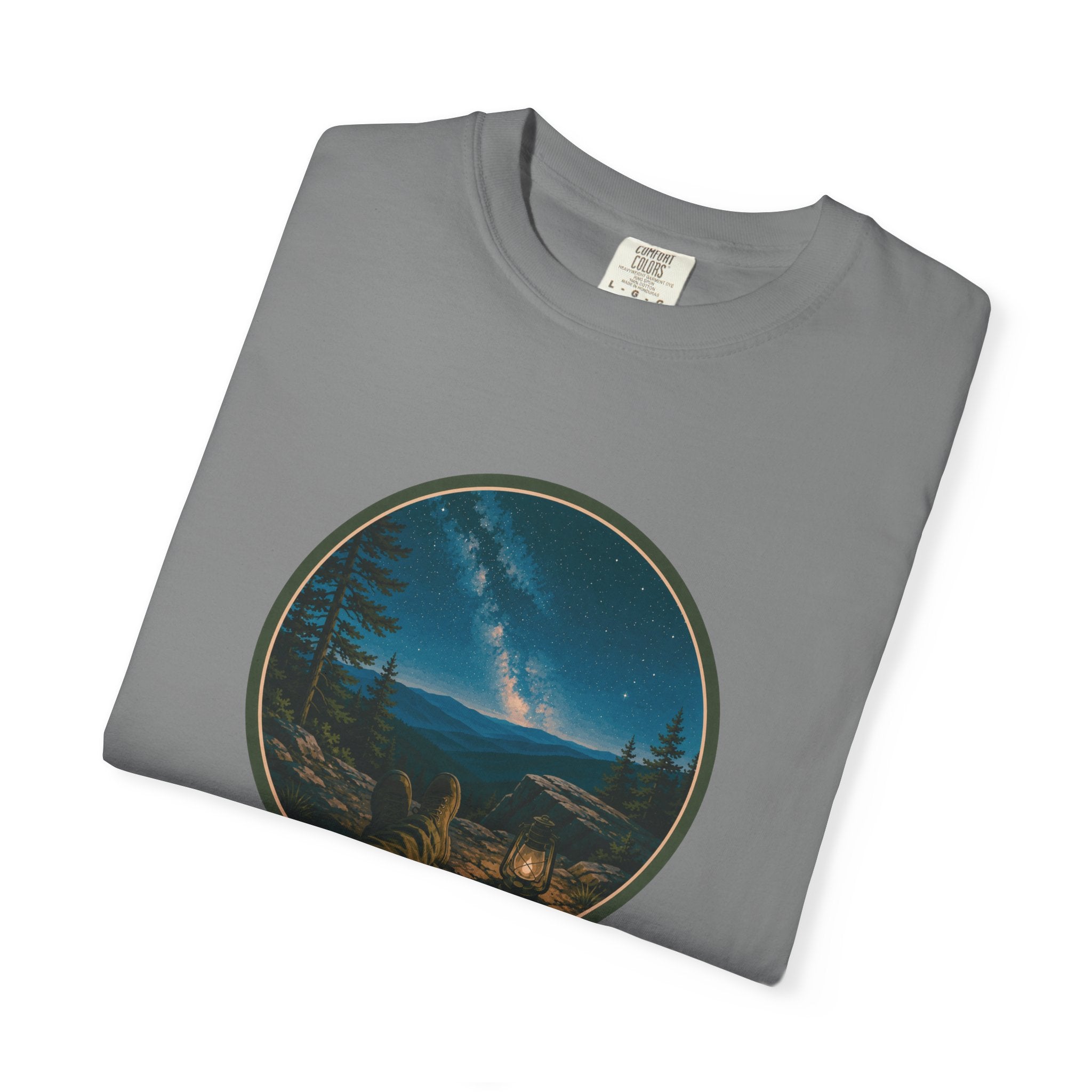 Night Sky Mountain T-Shirt — Circular Scenic Landscape Tee