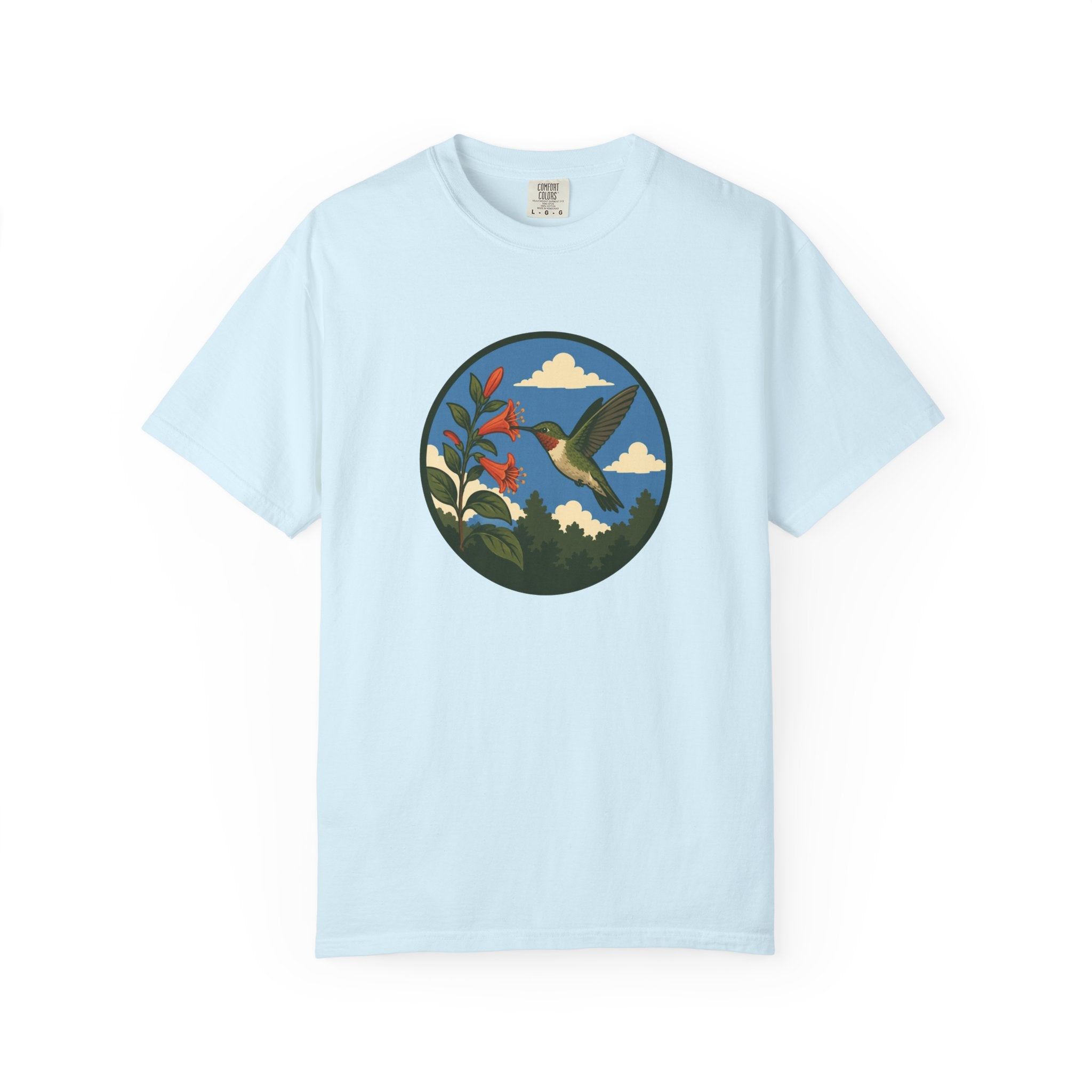 Hummingbird Circle Graphic T-Shirt — Floral Nature Tee