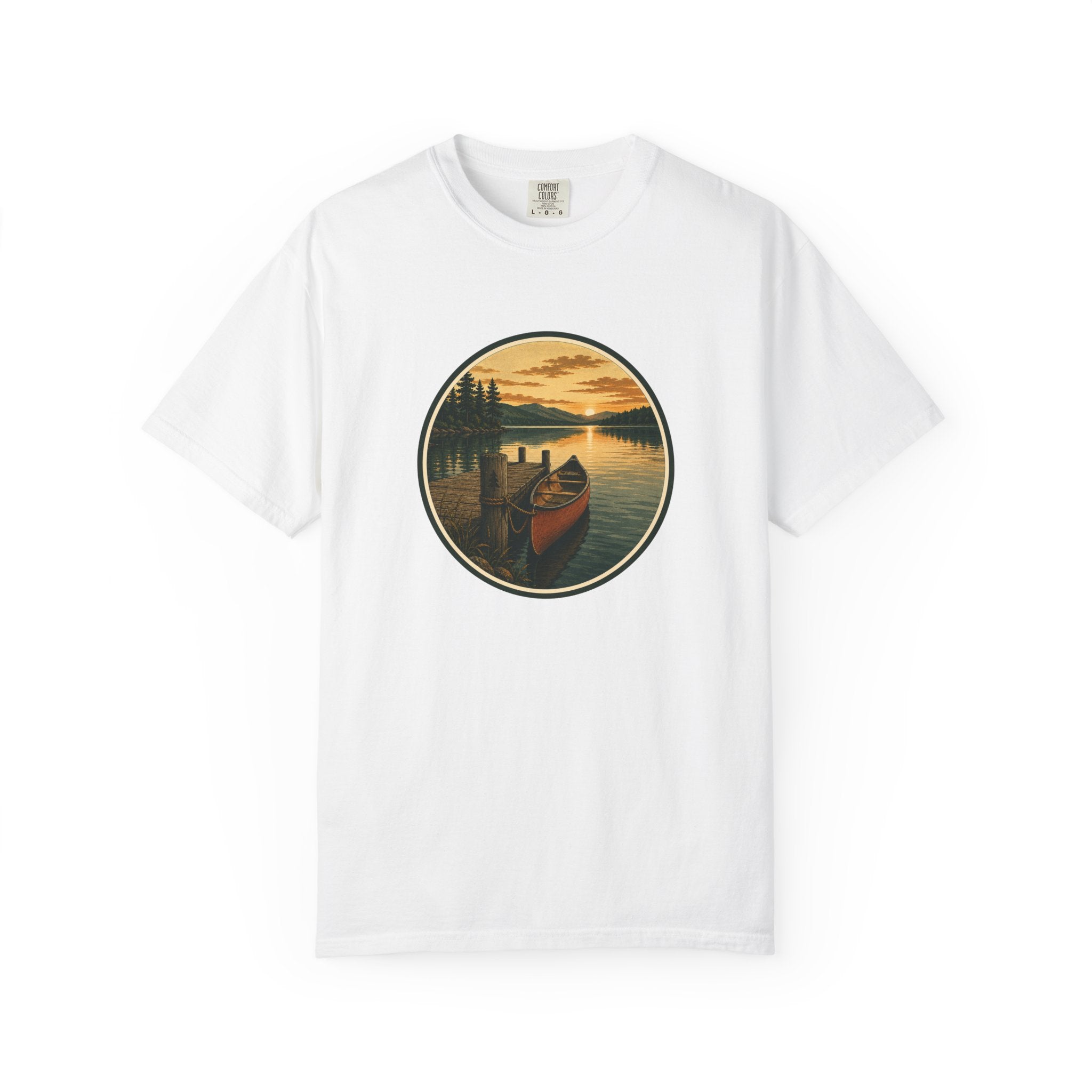 Canoe Sunset T-Shirt — Vintage Lake Adventure Graphic