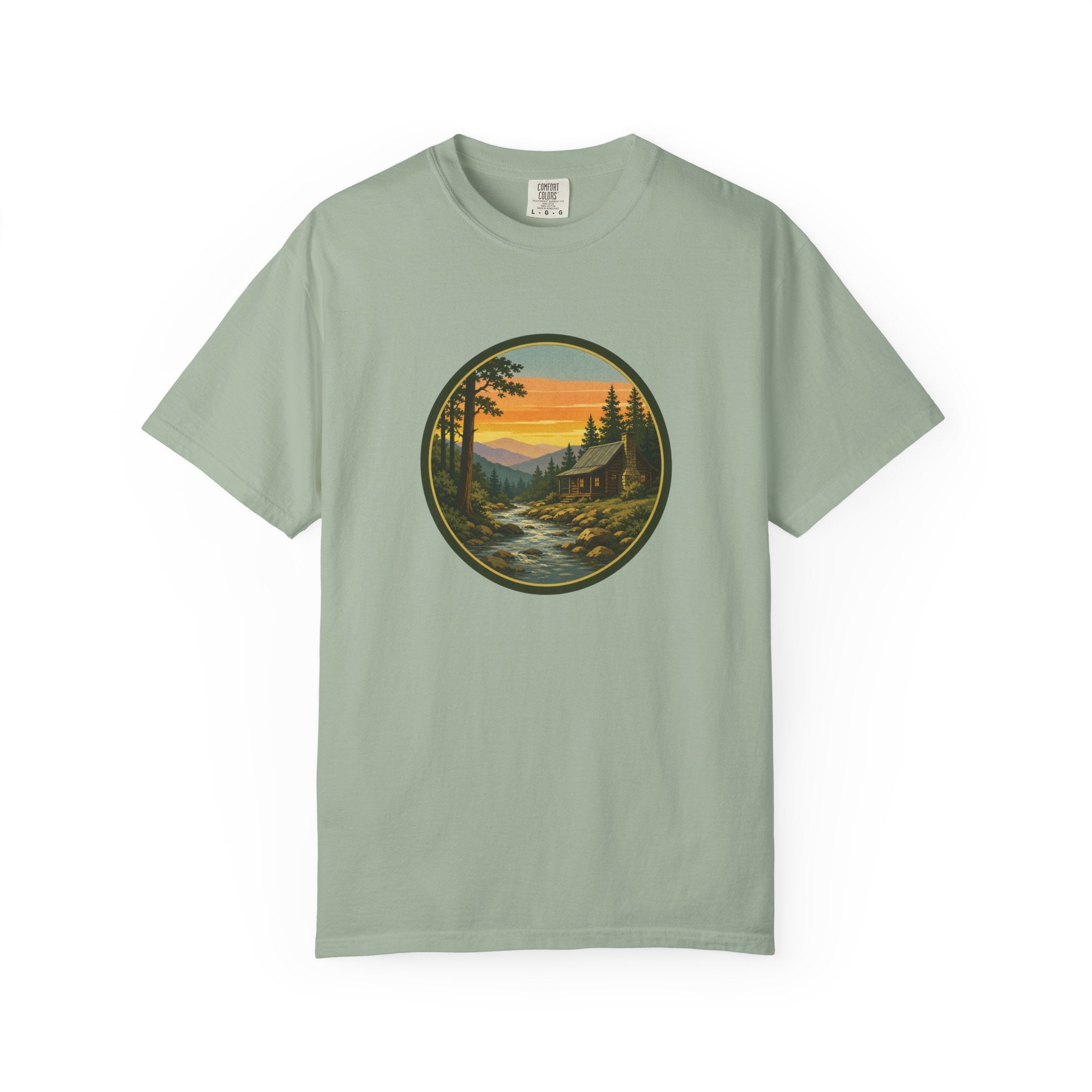 Nature Sunset River T-Shirt — Vintage Mountain Cabin Scenic Tee
