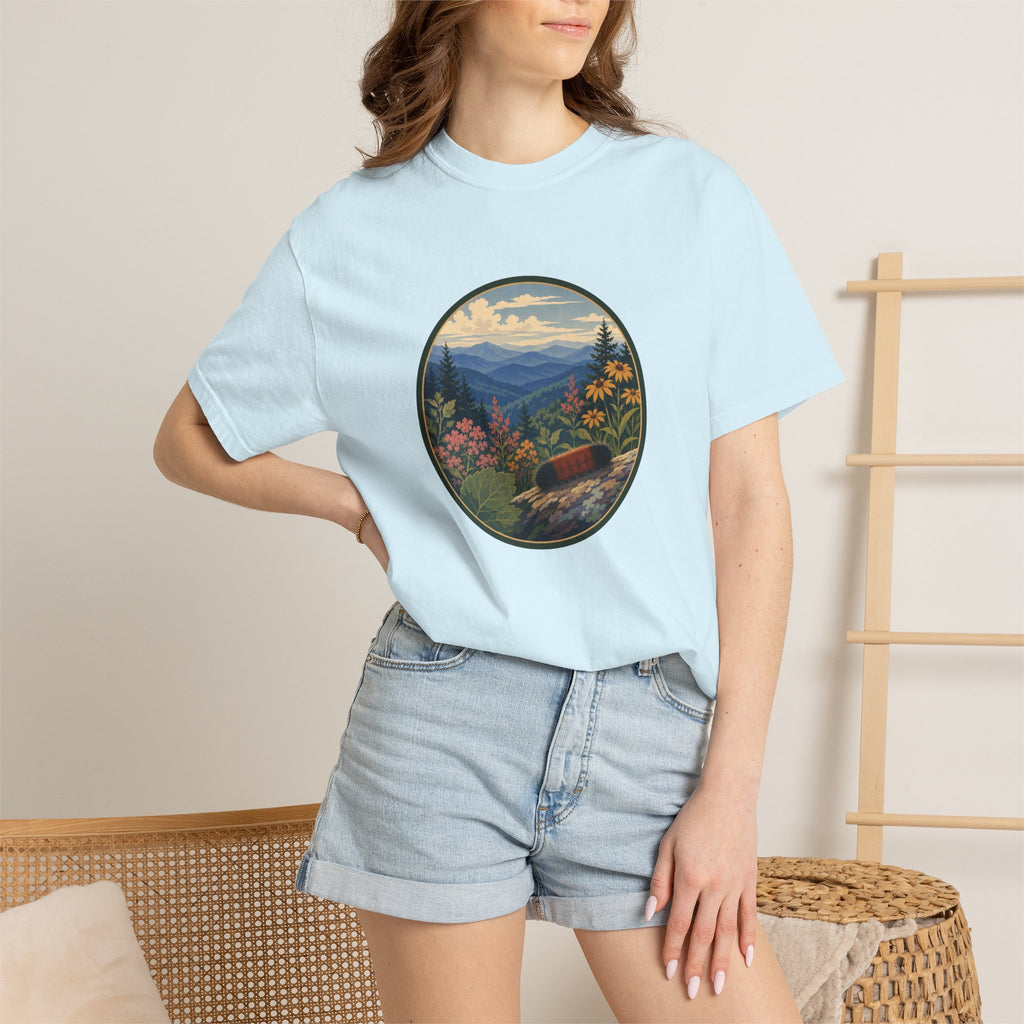 Mountain Caterpillar Scenic T-Shirt — Vintage Wilderness Nature Graphic