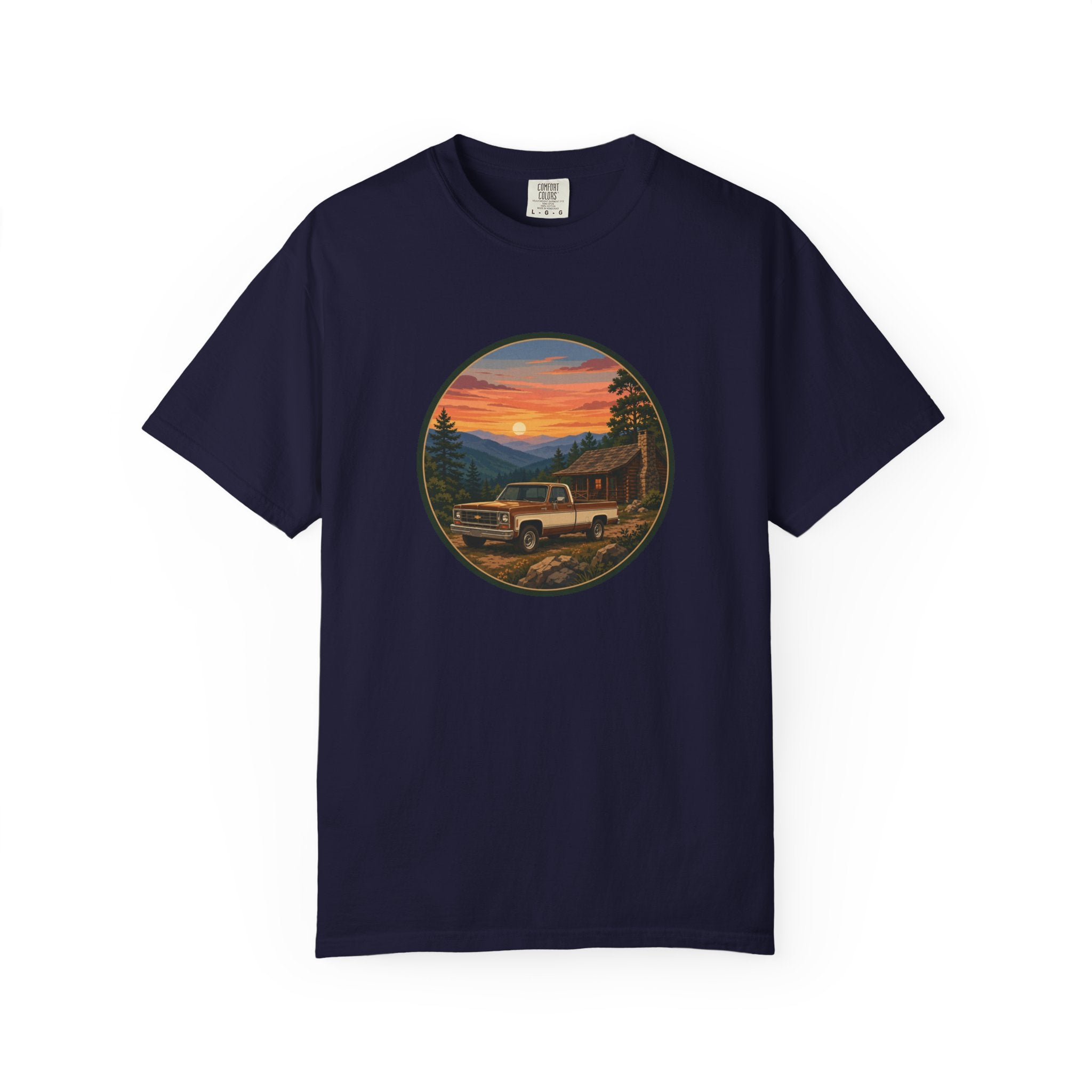 Sunset Cabin Truck T-Shirt — Vintage Classic Truck Tee