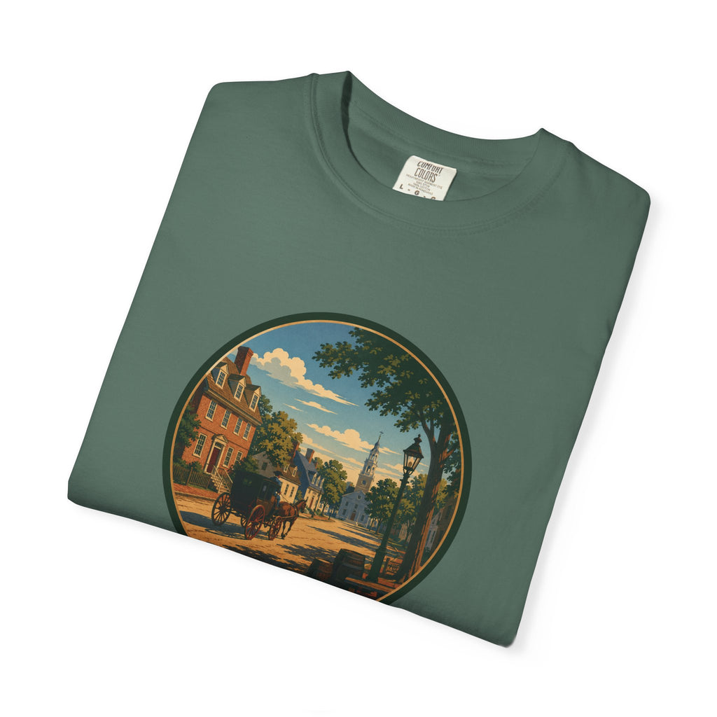 Colonial Carriage Ride T-Shirt — Retro Scenic Circle Print