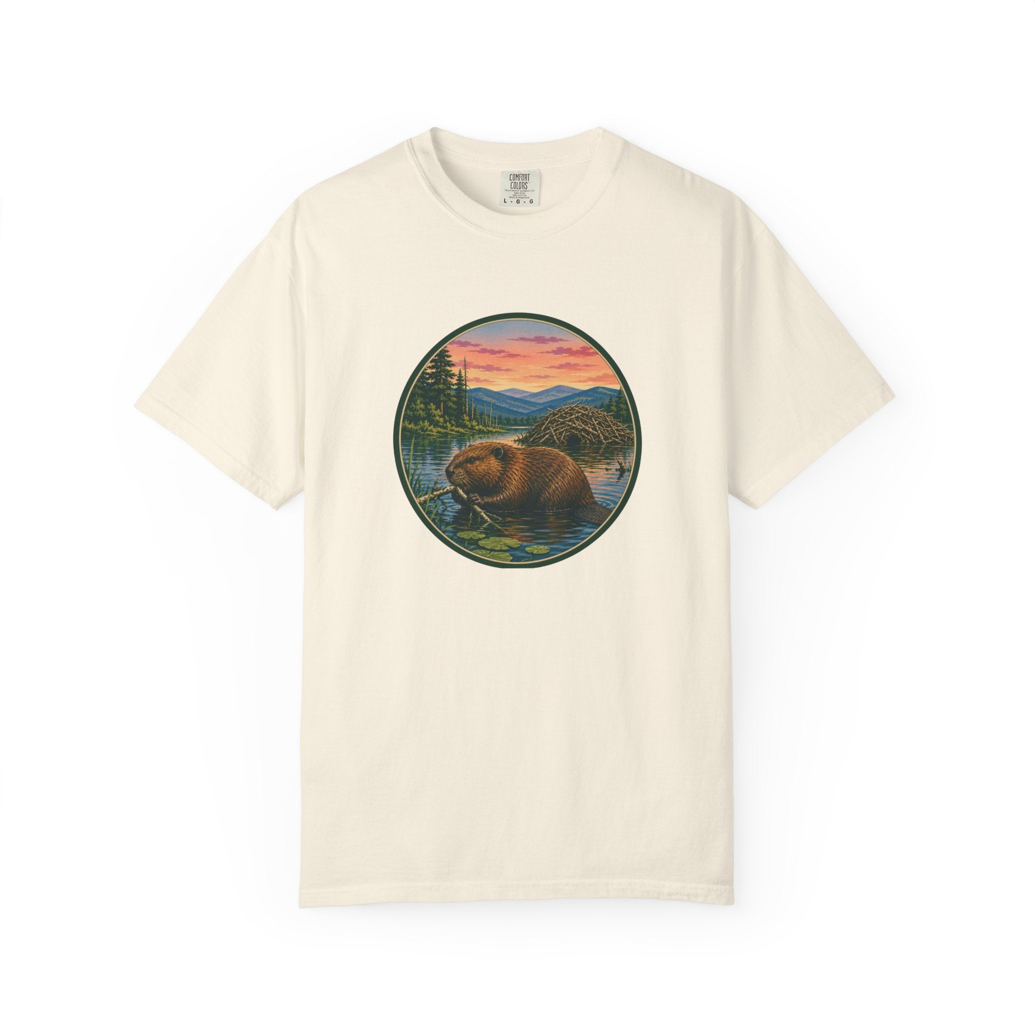 Beaver Sunset T-Shirt — Mountain Lake Wildlife Graphic Tee