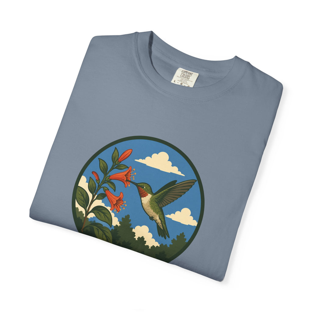 Hummingbird Circle Graphic T-Shirt — Floral Nature Tee
