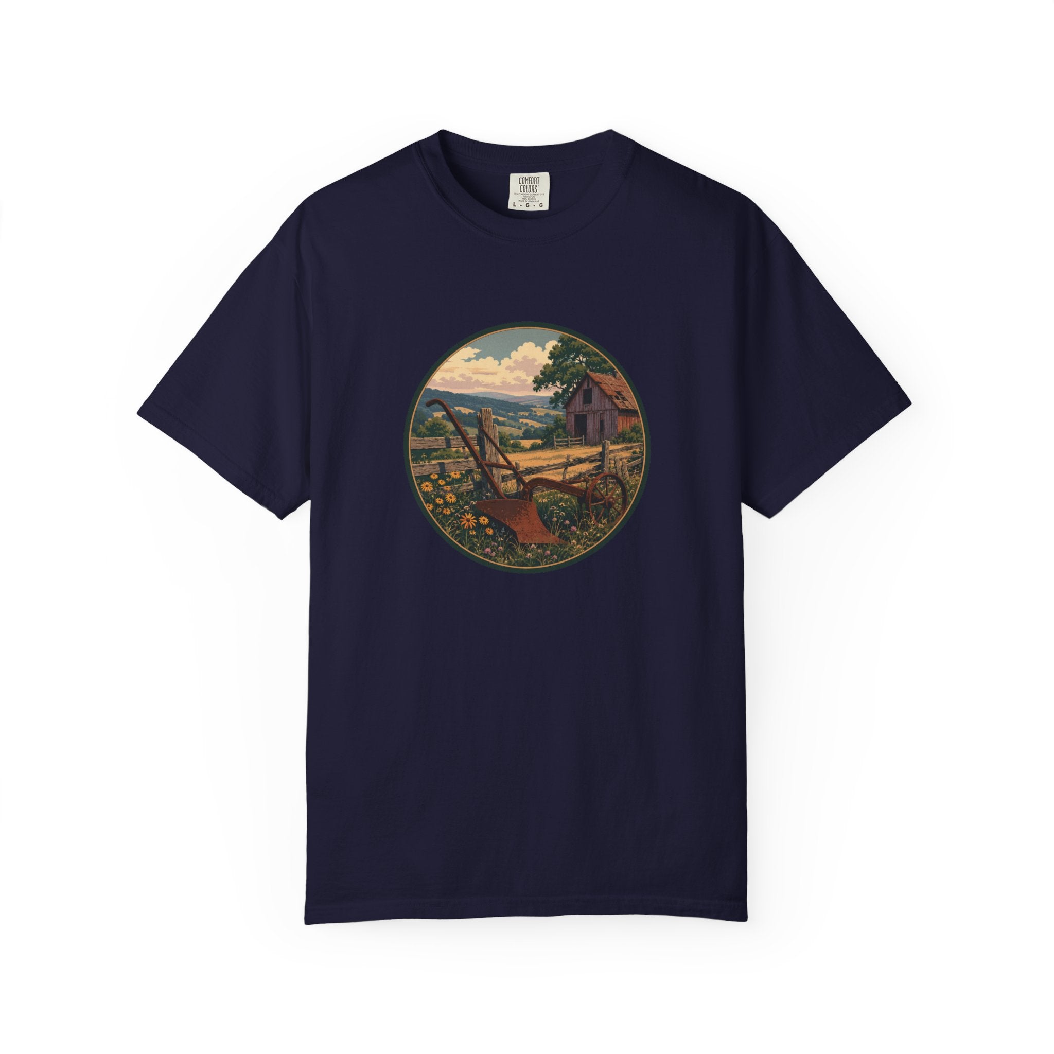 Vintage Countryside T-Shirt — Scenic Farm Landscape Graphic