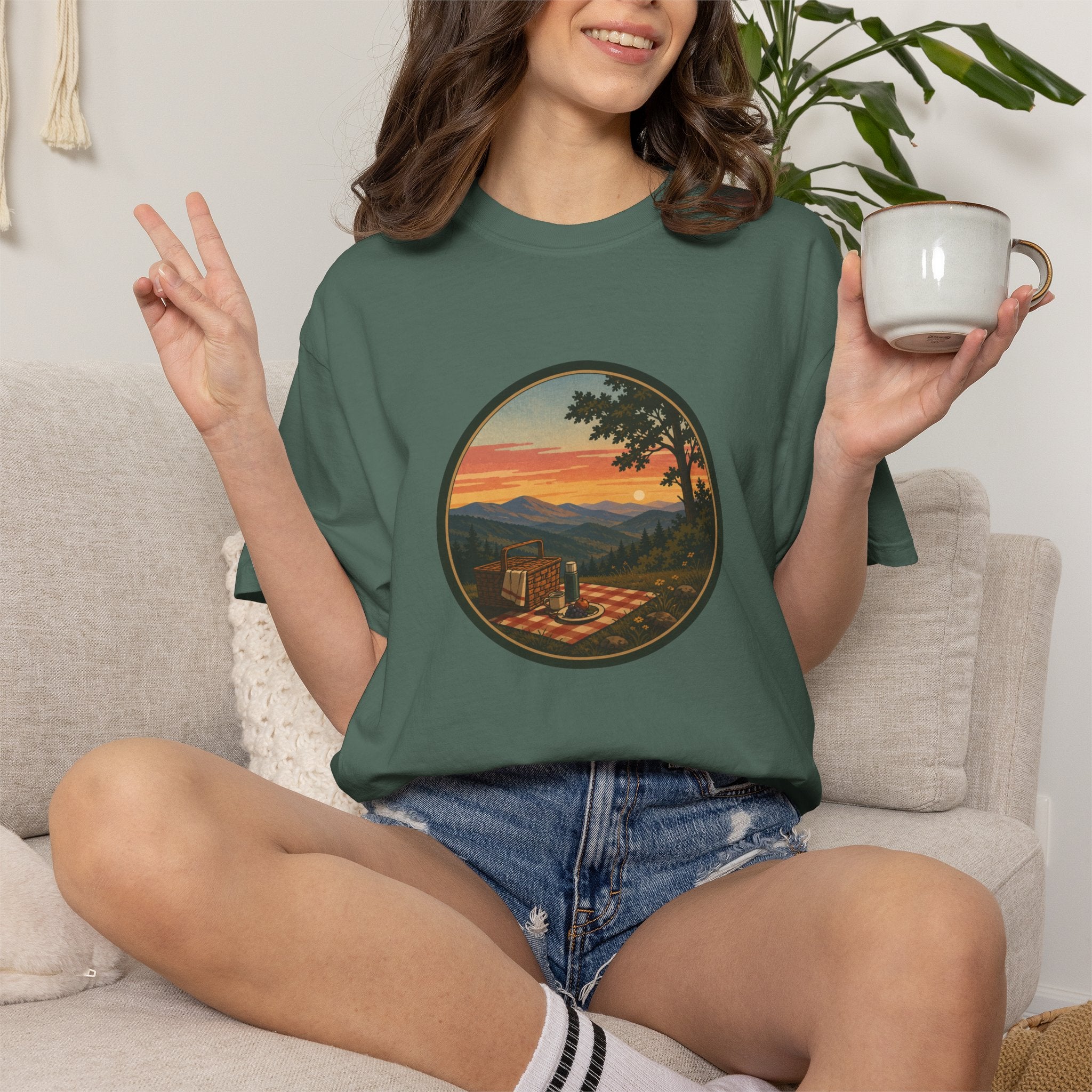 Sunset Picnic Tee — Scenic Mountain Picnic T-Shirt