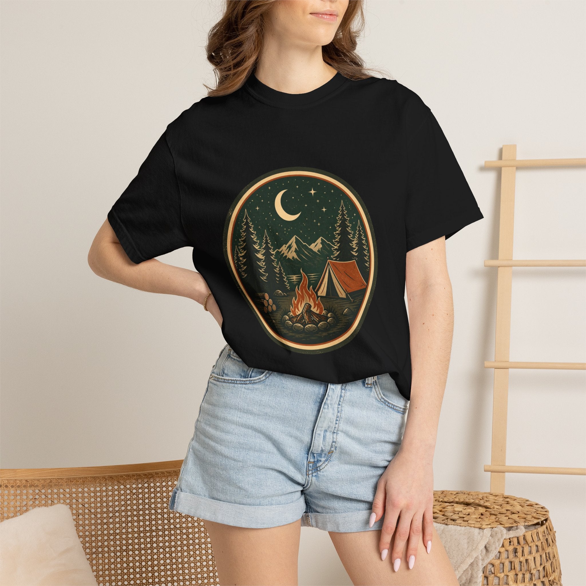 Camping Night T-Shirt — Retro Campfire & Tent Graphic