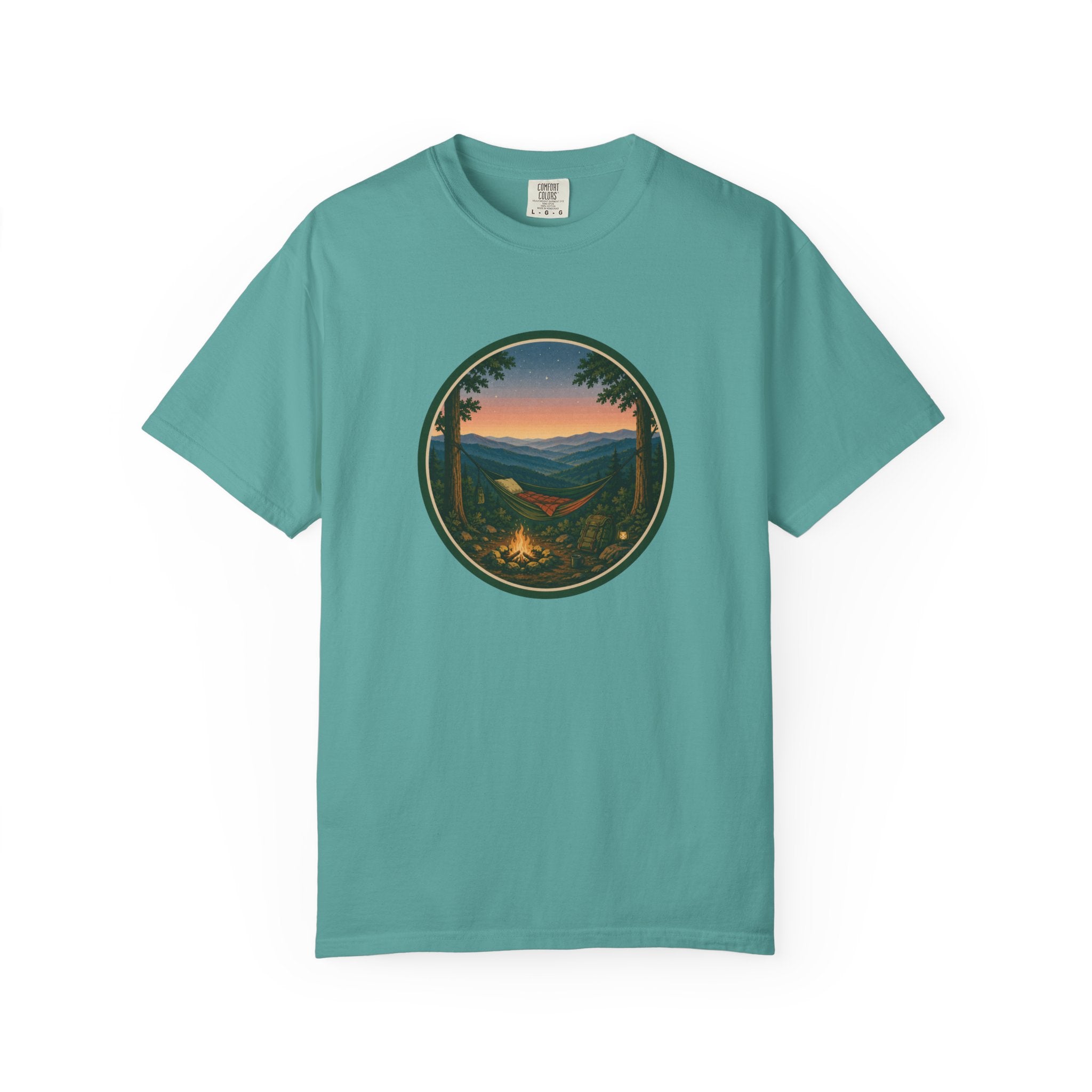 Campfire Mountain Sunset T-Shirt — Scenic Hiking Adventure Tee