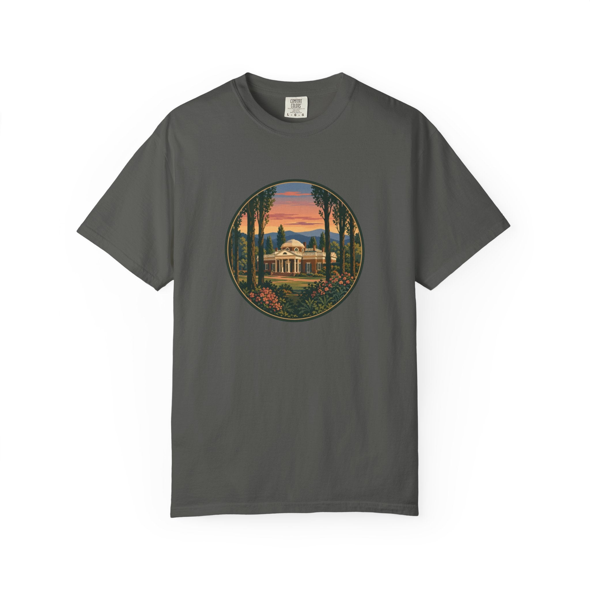 Thomas Jefferson Historic Home T-Shirt — Scenic Sunset Graphic Tee
