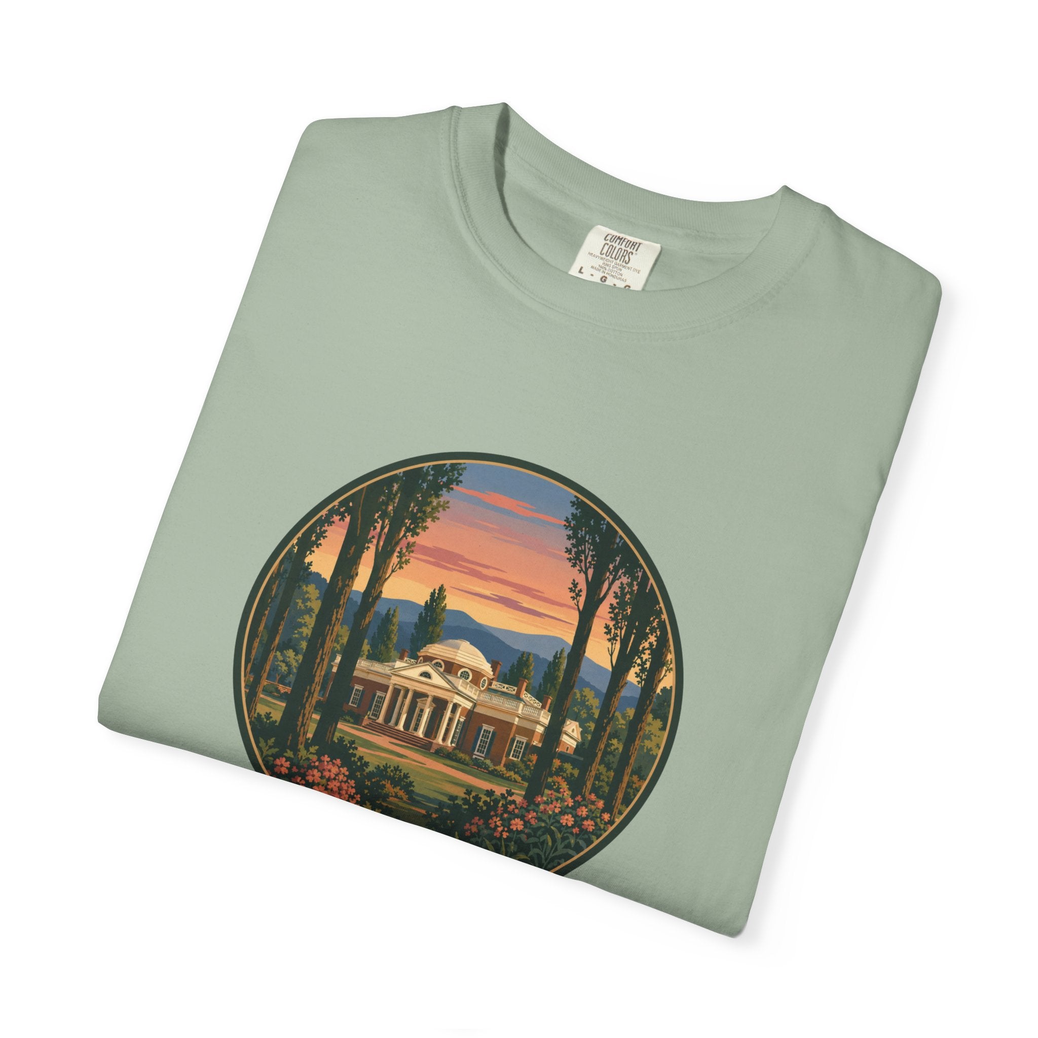 Thomas Jefferson Historic Home T-Shirt — Scenic Sunset Graphic Tee