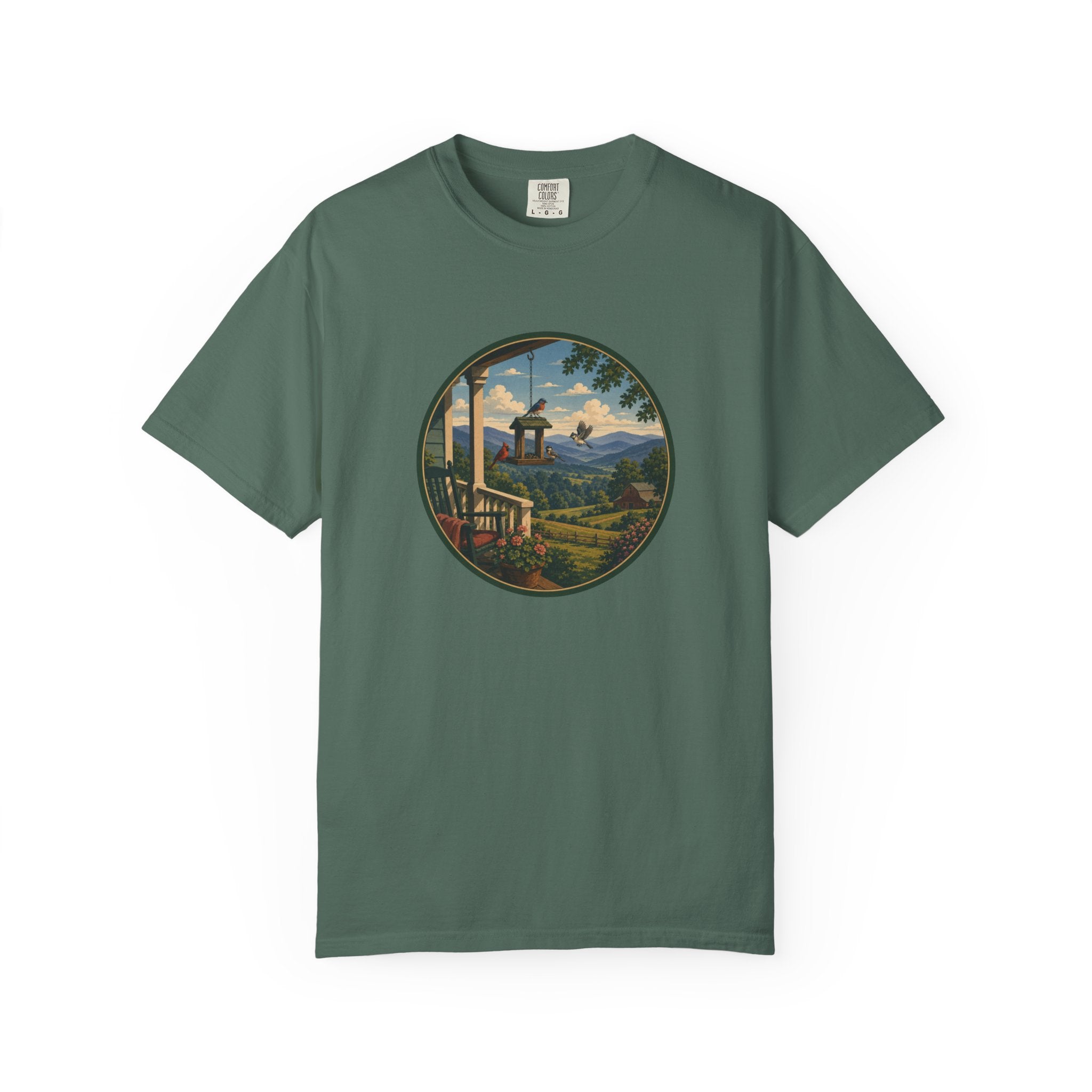 Scenic Porchview T-Shirt — Vintage Mountain Landscape Print