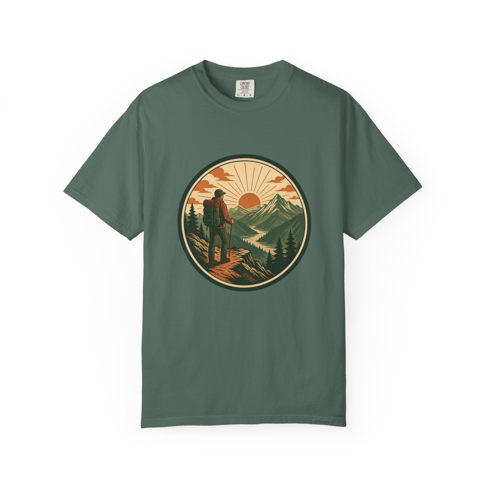 Hiker Sunset Graphic T-Shirt — Mountain Adventure Outdoor Tee