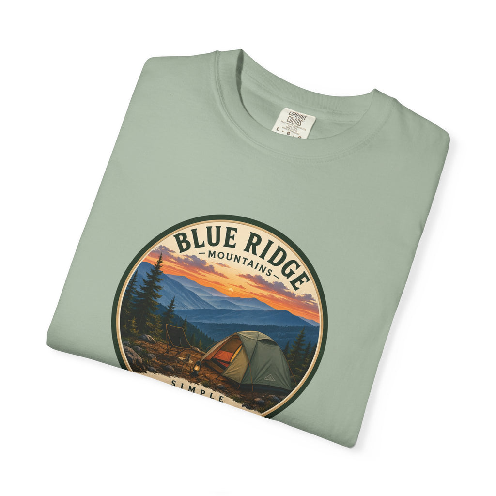 Blue Ridge Mountains Camping T-Shirt — Vintage Scenic Camp Graphic