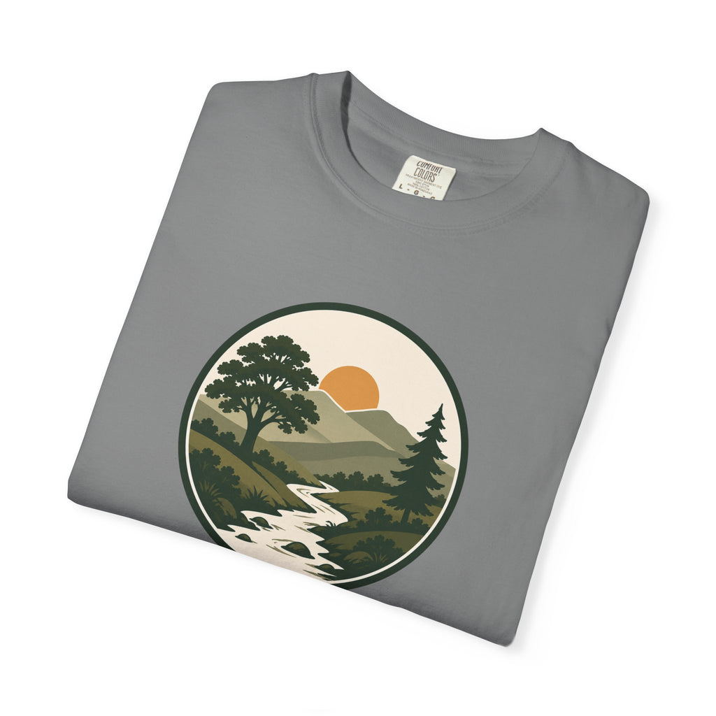 Simple Goodness Badge T-Shirt — Scenic Mountain Sunset River Design