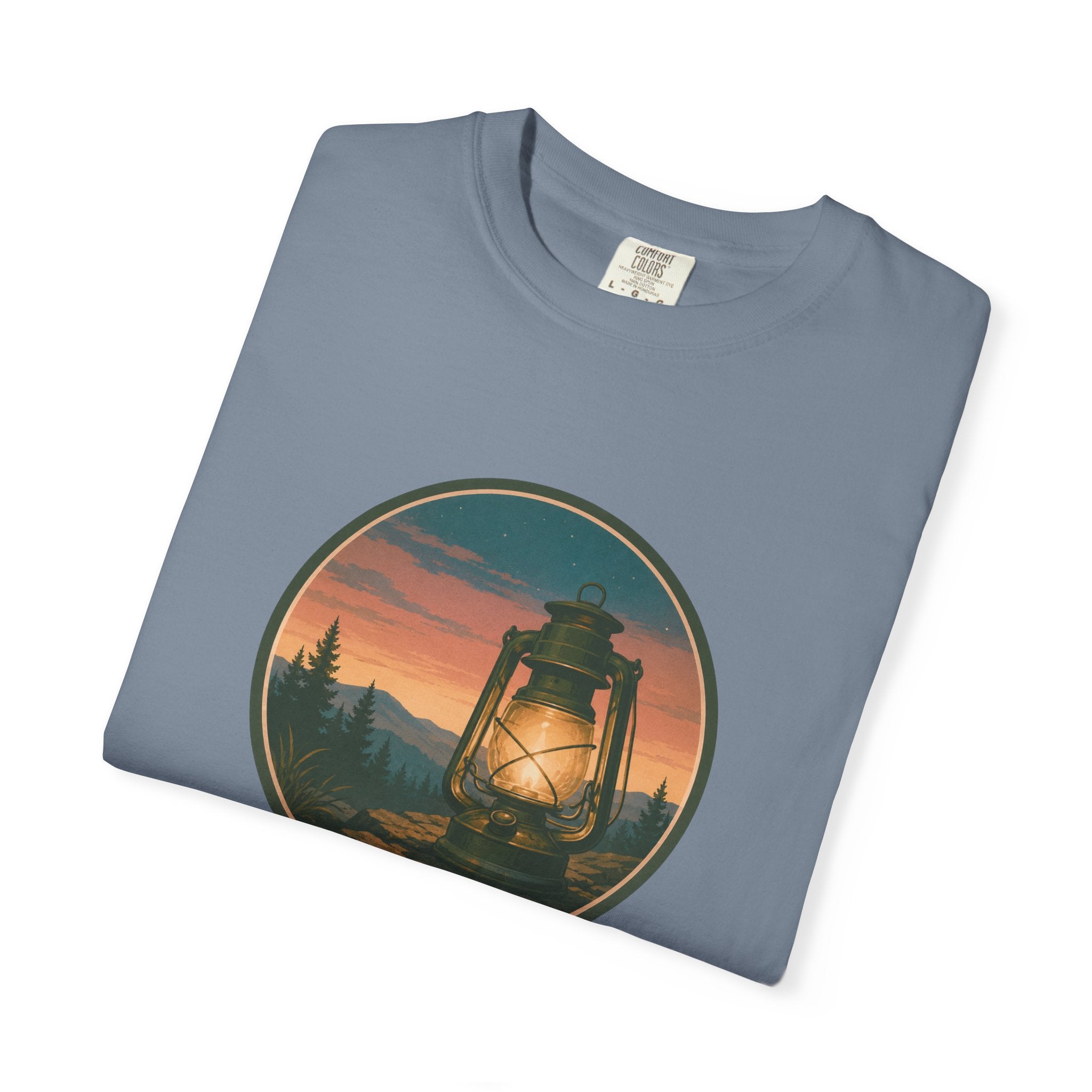 Lantern Sunset T-Shirt — Vintage Campfire Night Graphic Tee